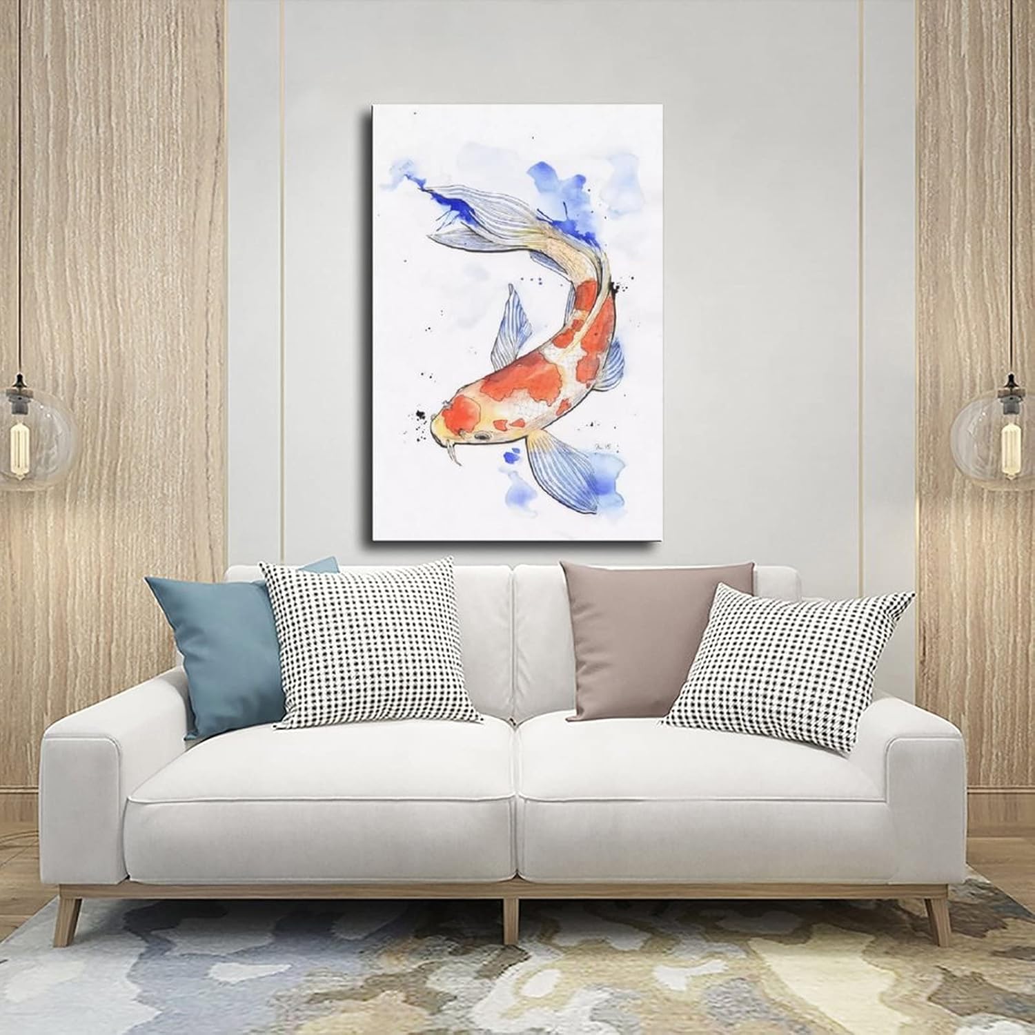 Póster de acuarela de pez Koi, 1 póster vintage de lienzo para pared, arte de pared, pintura impresa para sala de estar, dormitorio, sin marco, 24 x