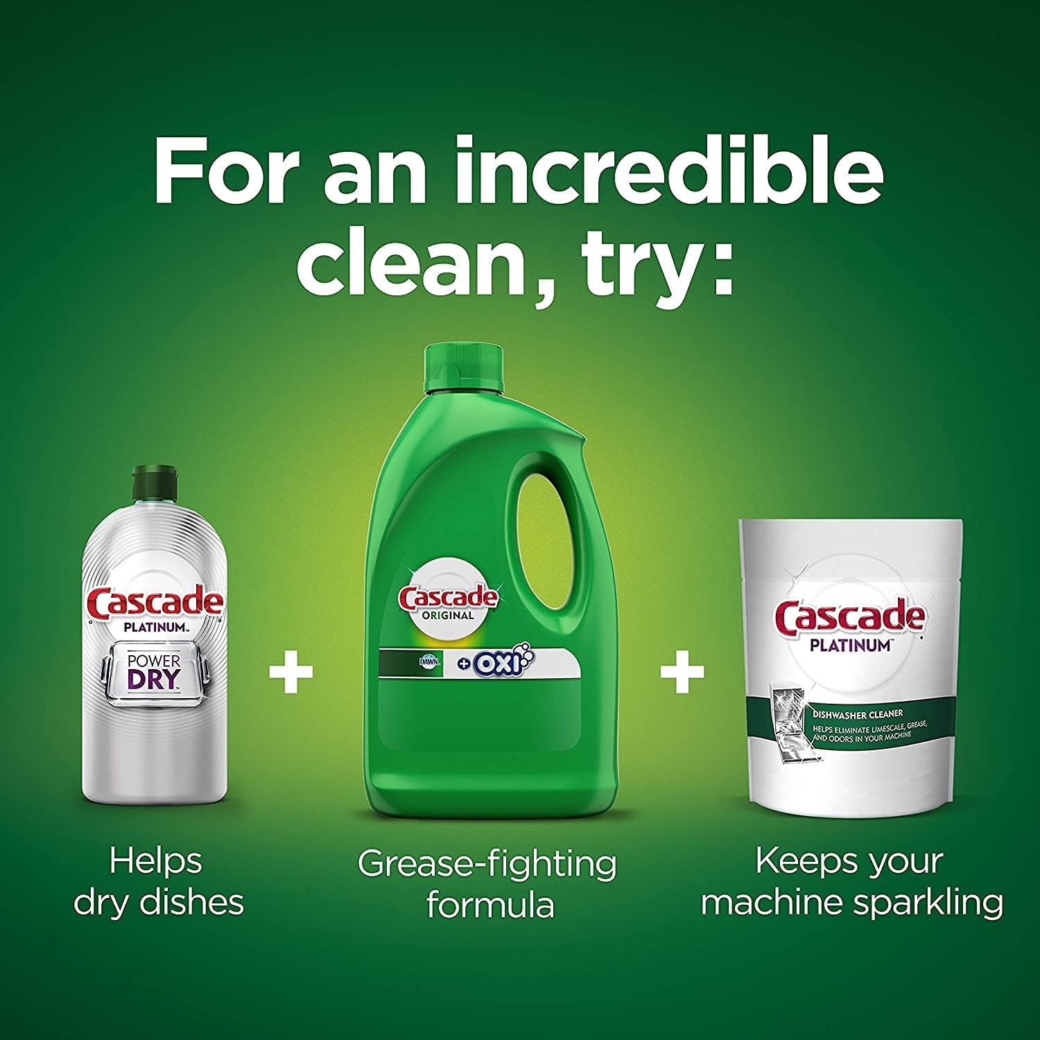 Cascade Complete +Oxi Gel Detergente para lavar platos, aroma fresco, 60 onzas líquidas (paquete de 2)