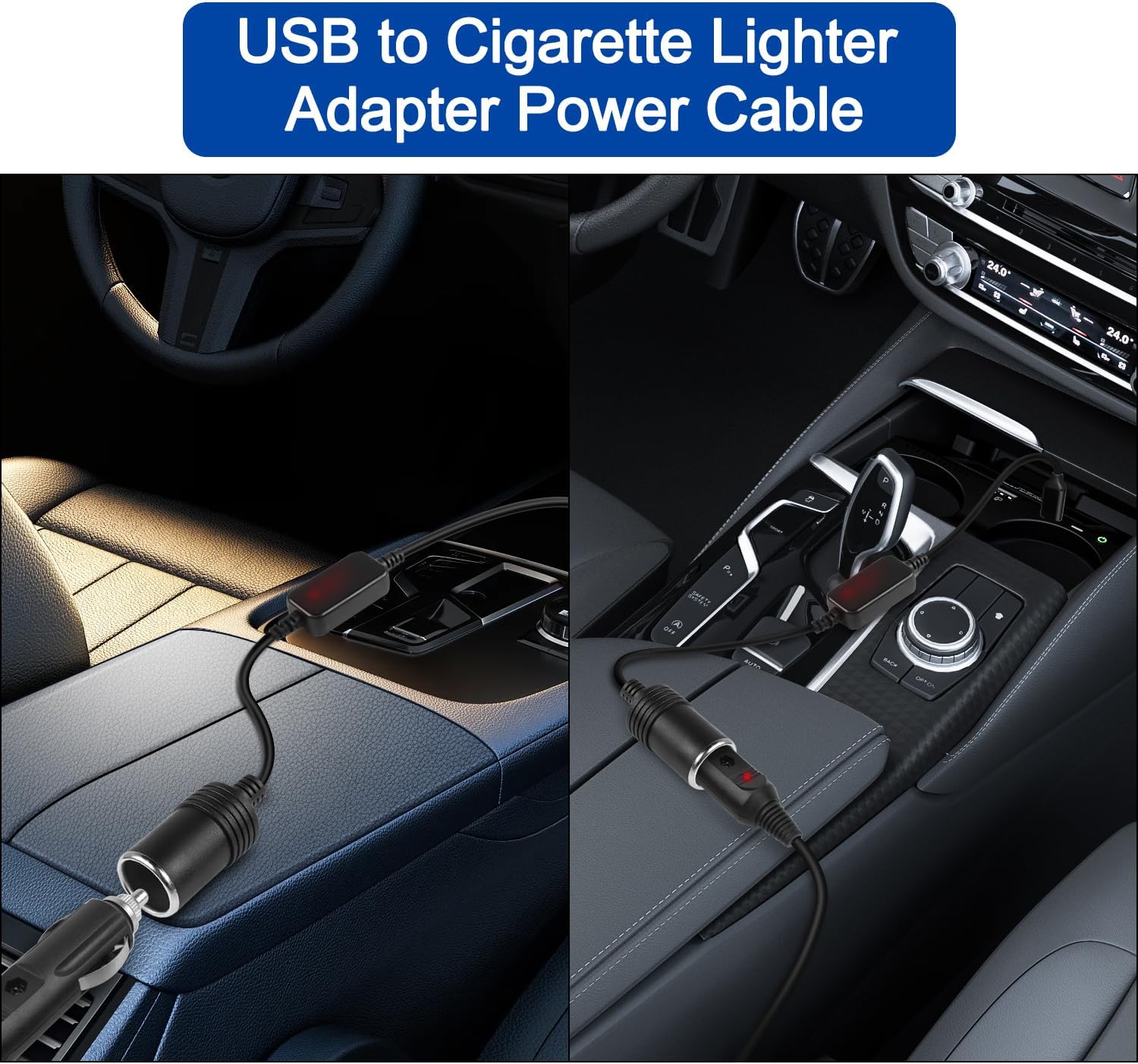 Cable de alimentación USB C a encendedor de cigarrillos, cable de alimentación USB C macho a 12 V, cable convertidor hembra para grabadora de