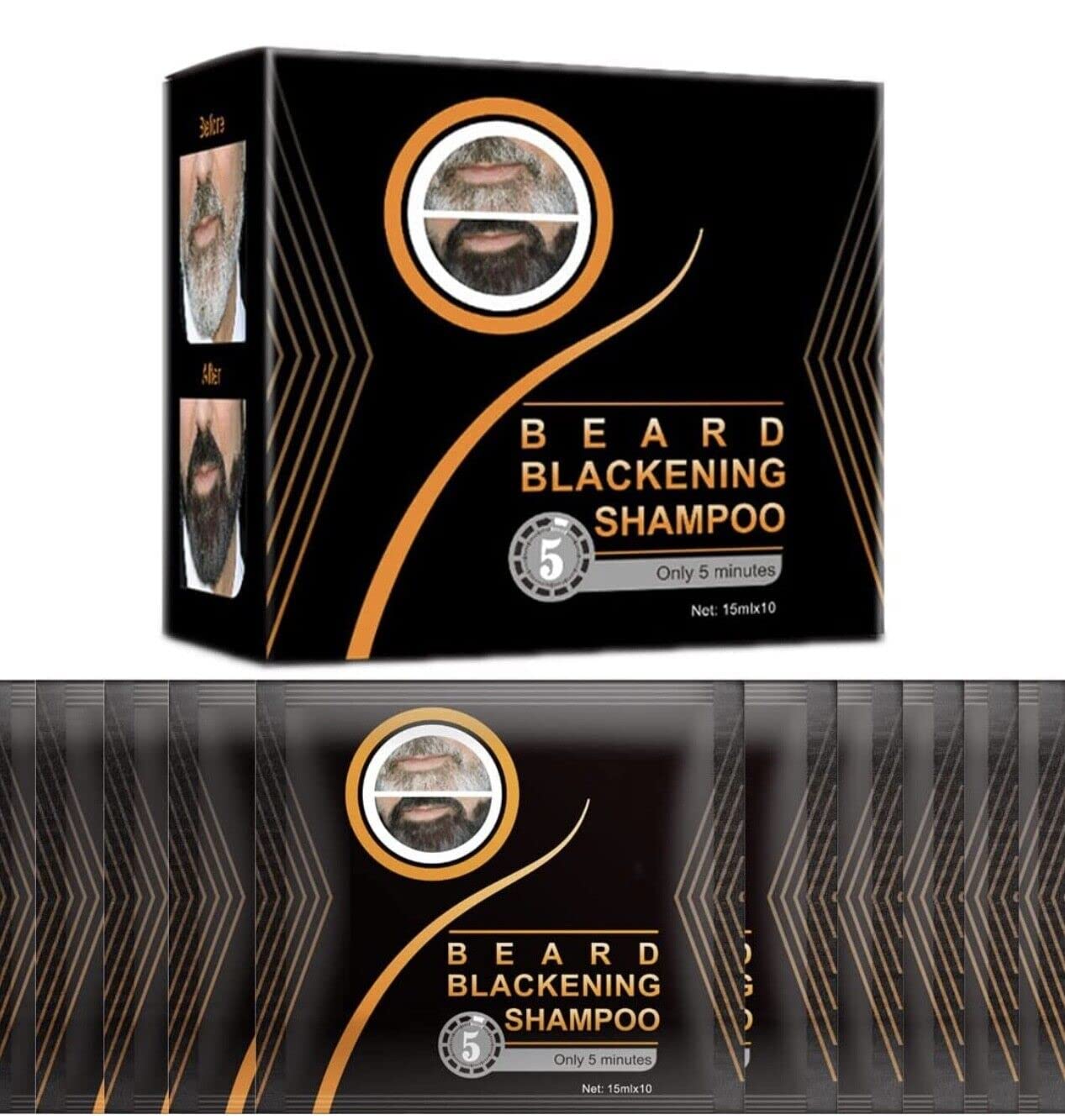 Tinte negro para barba para hombres, para colorear, cabello negro, barba, bigote, oscurecimiento instantáneo, patillas, barba, champú para mejorar