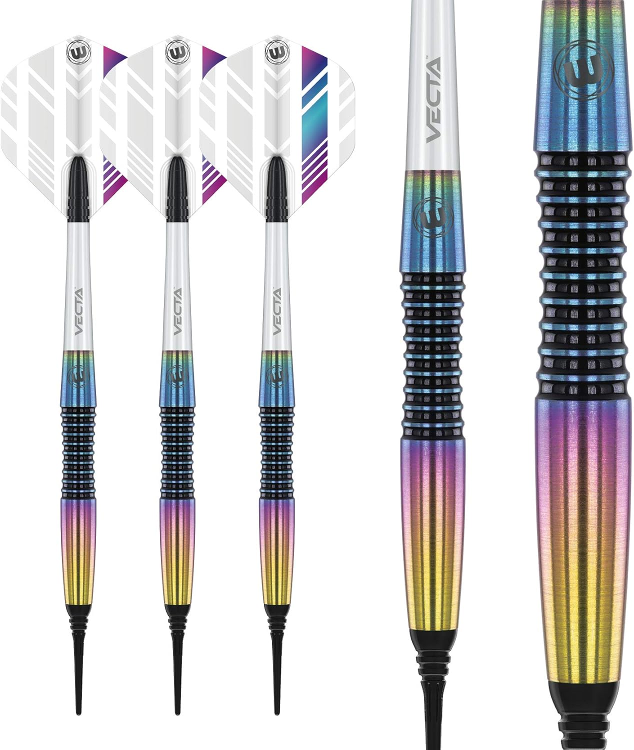 WINMAU Elektra – Dardos de tungsteno 90% con vuelos de prisma y ejes Vecta (tallos) Pesos disponibles de 0.78 oz-0.85 oz-0.92 oz, agarre urbano,