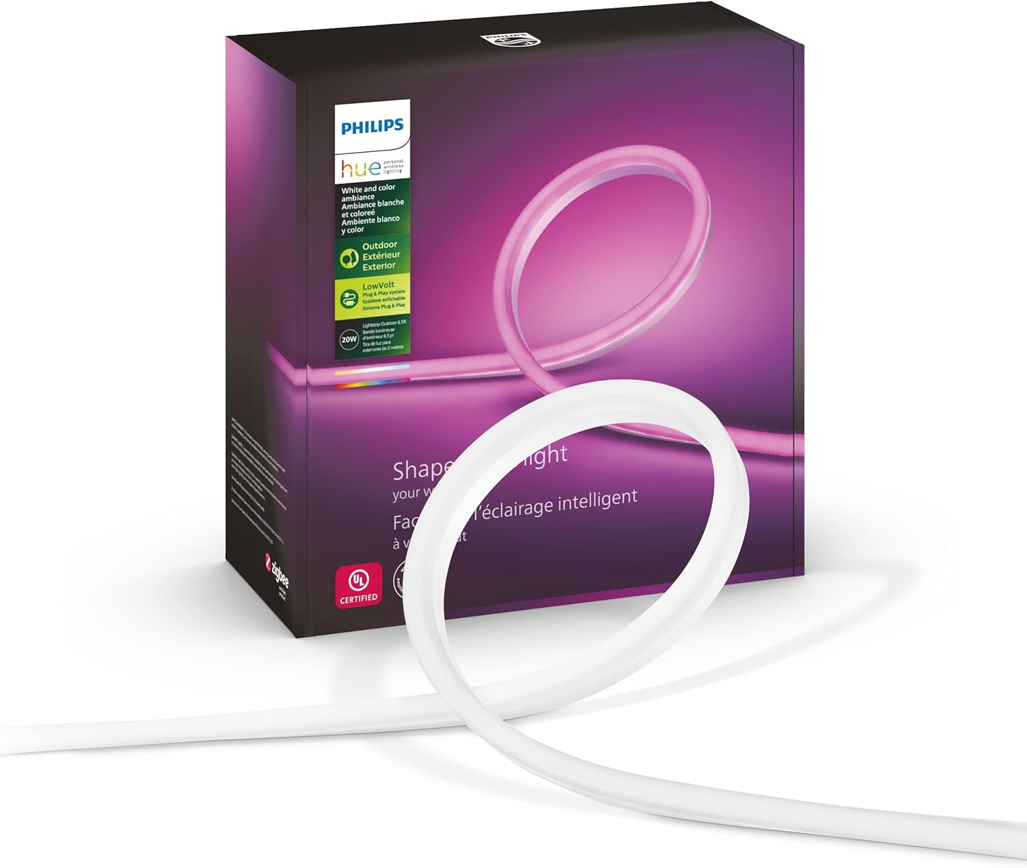 Philips Hue White and Color Ambiance – Tira de luz para exteriores de 7 pies y extensión de cable de 16 pies para exteriores – (1) cable de 16 pies