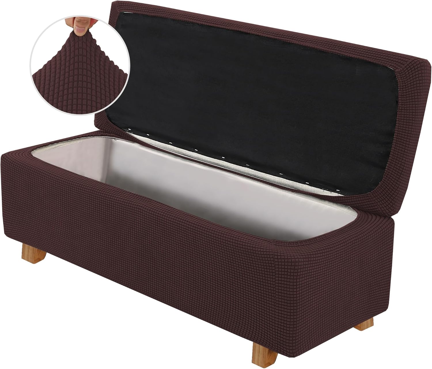 H.VERSAILTEX Funda elástica para otomana, estilo de 2 piezas, plegable, protector de muebles, fundas otomanas rectangulares con parte inferior