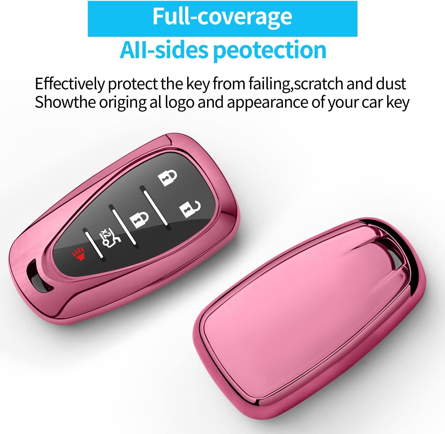 Sindeda Funda para llavero Chevrolet con llavero de TPU suave, protección completa, compatible con Chevrolet 2016-2024 Chevy Malibu Camaro Cruze