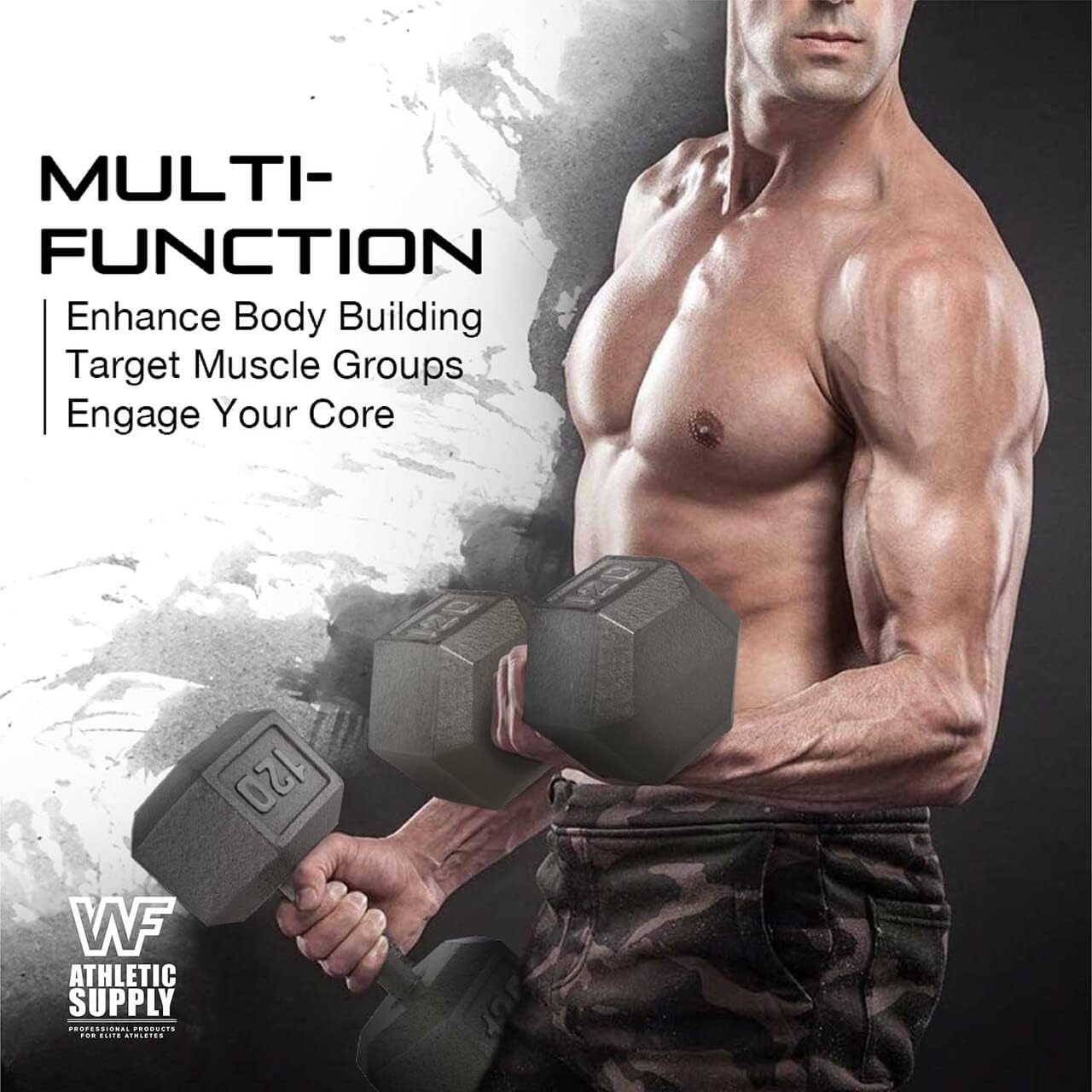 WF Athletic Supply Mancuernas hexagonales sólidas de hierro fundidonegro, juego de 2 pesas libres de entrenamiento de fuerza para mujeres y hombres,