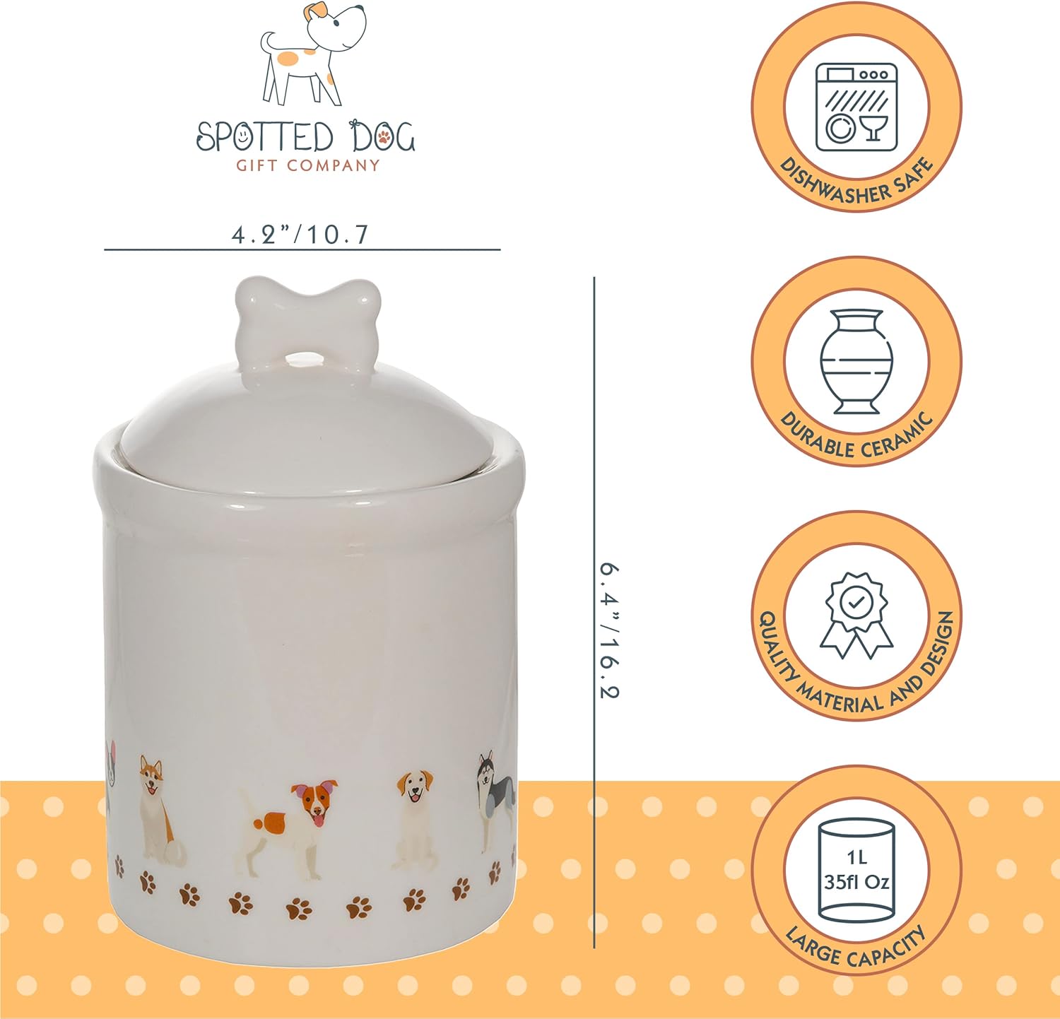 SPOTTED DOG GIFT COMPANY Recipiente de cocina para encimera, bonito tarro de cerámica para almacenamiento de alimentos con tapa, contenedor de tarro
