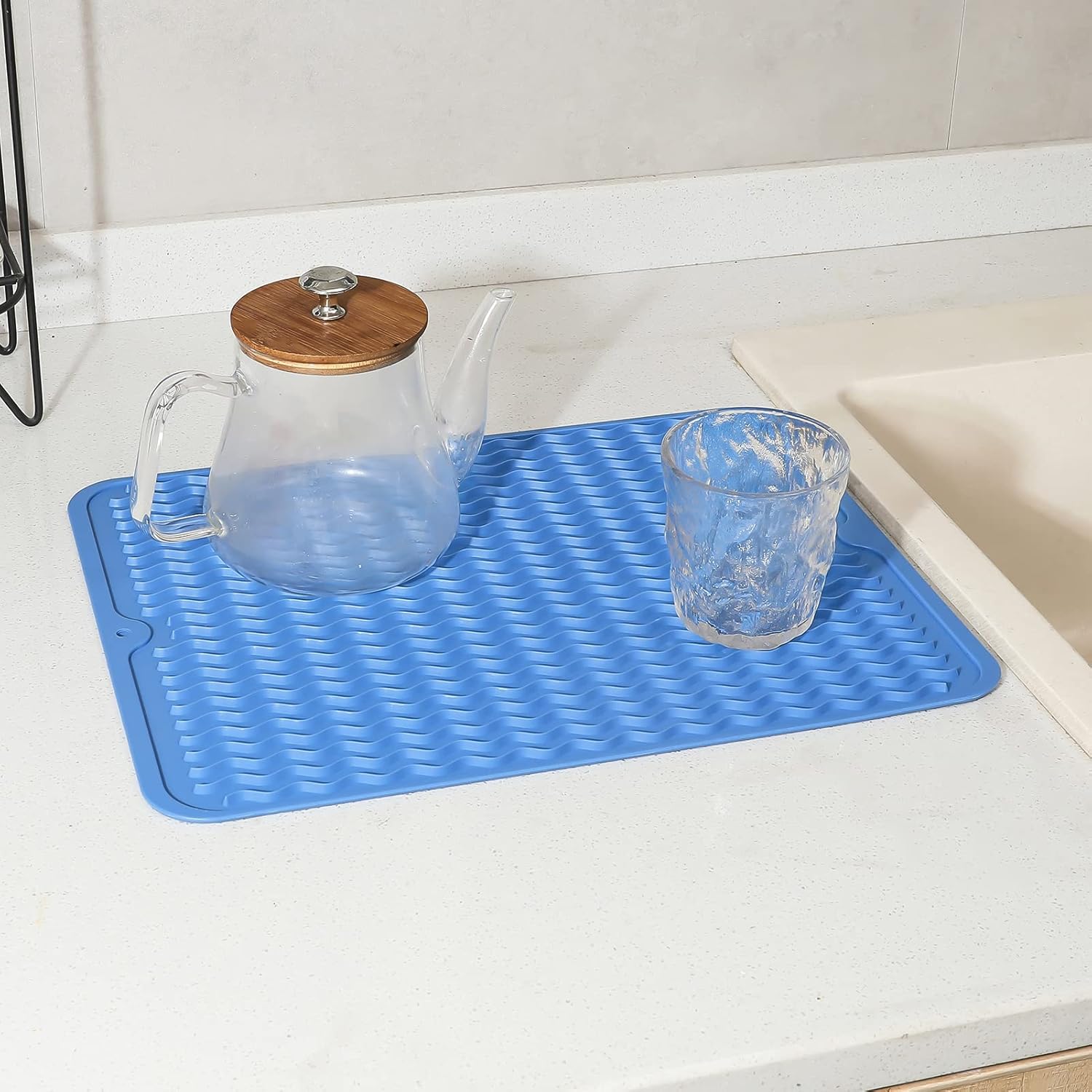 MicoYang Alfombrilla de silicona para secado de platos para múltiples usos, fácil de limpiar, ecológica, resistente al calor, alfombrilla de