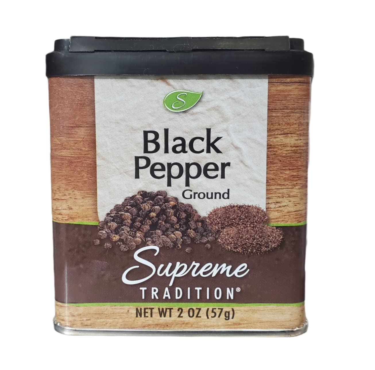 Supreme Tradition Condimento molido de pimienta negra, recipiente de 2 onzas