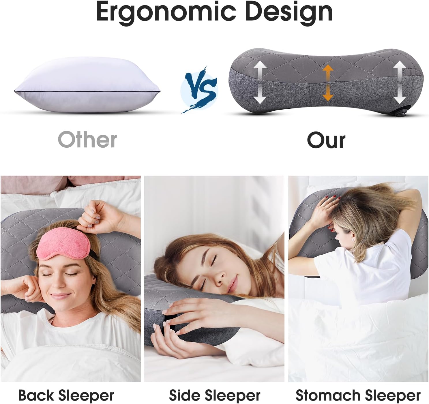 Almohada inflable para acampar con funda extraíble, almohadas de campamento ultraligeras comprimibles para dormir, mochileros, senderismo, playa,