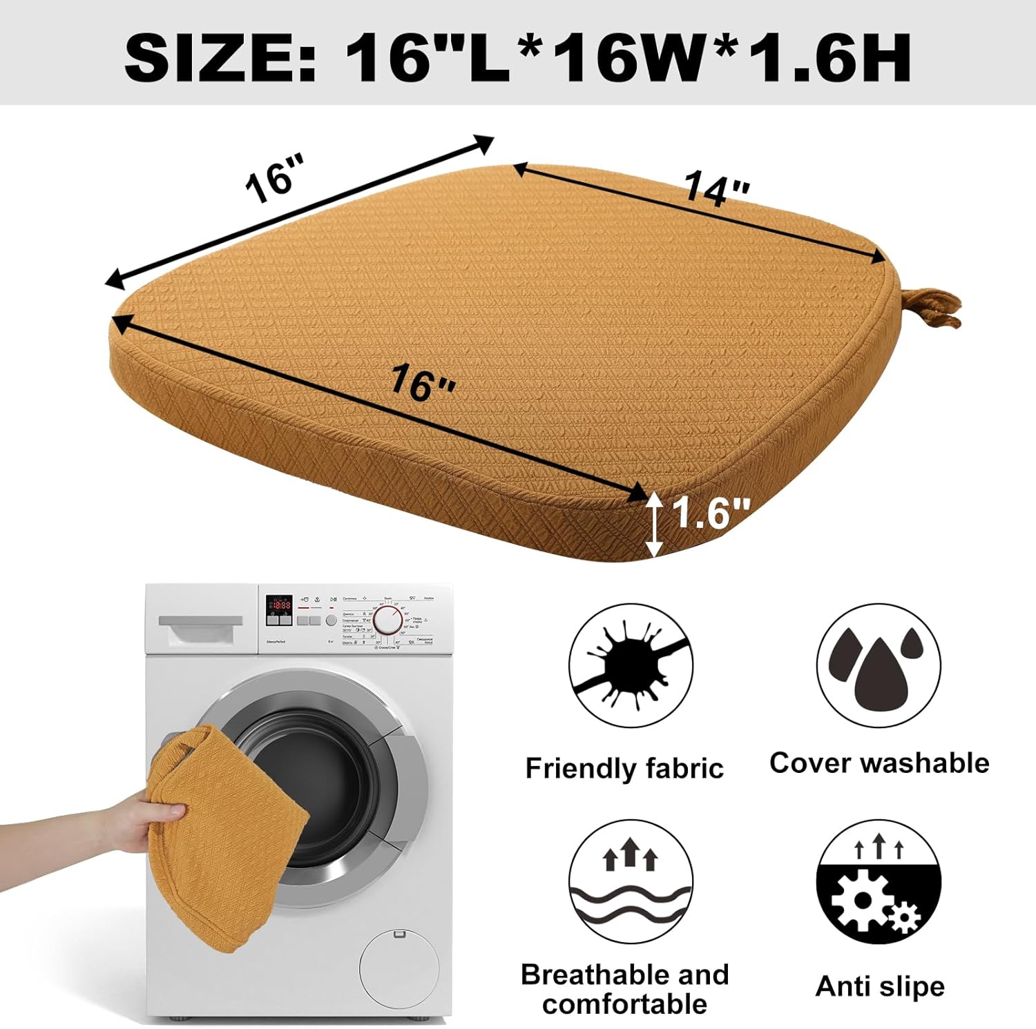 BUYUE Cojín de lujo de espuma viscoelástica 100% pura, 1 paquete, jacquard de 16 pulgadas en forma de U, cómodo cojín para silla de comedor