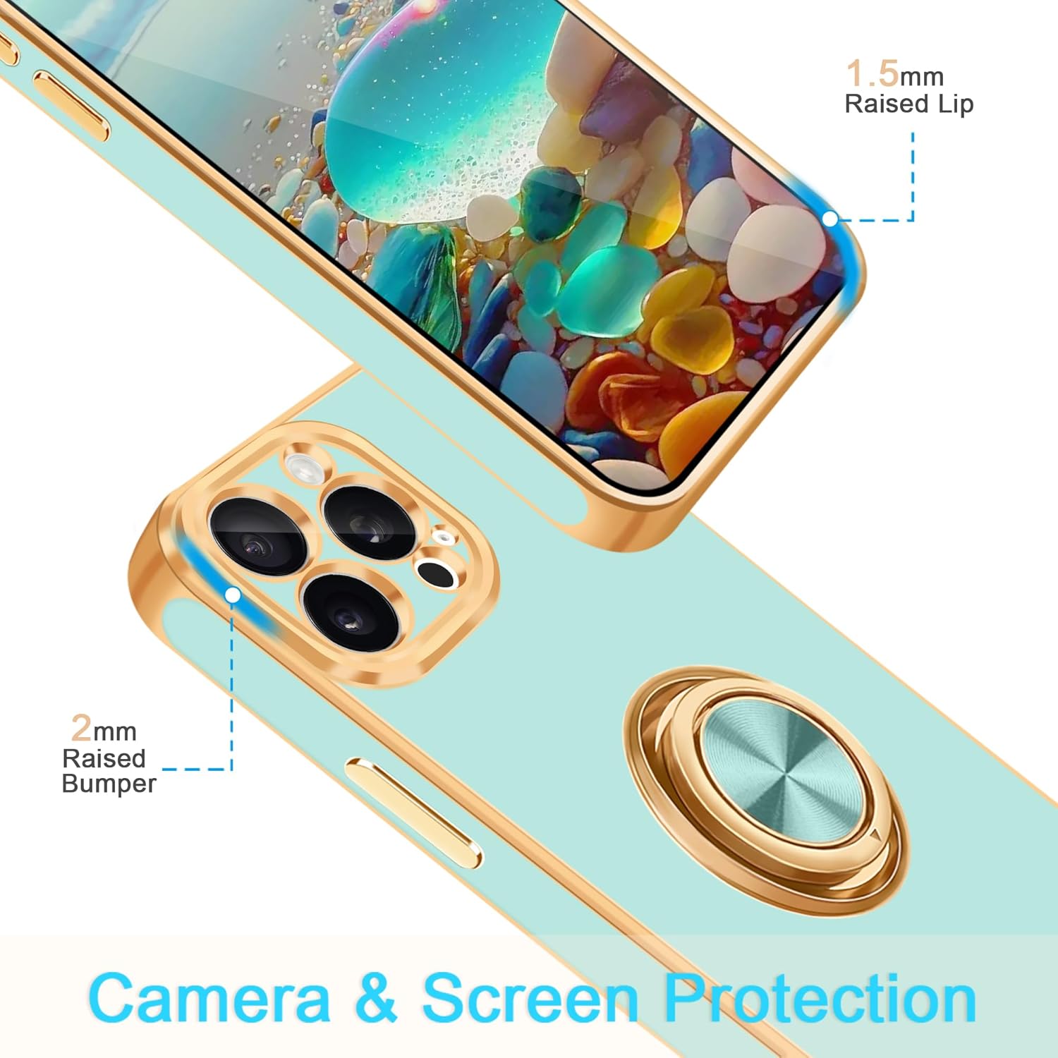 Fingic Funda para iPhone 15 Pro Max con soporte de anillo de 360 soporte magnético para automóvil Lindo soporte delgado para mujeres y niñas, funda