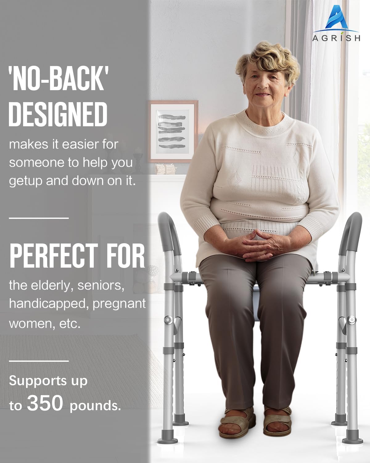 Cómoda de cabecera para personas mayores con diseño ajustable (resistente 400 libras), asiento de inodoro elevado para discapacitados con asas