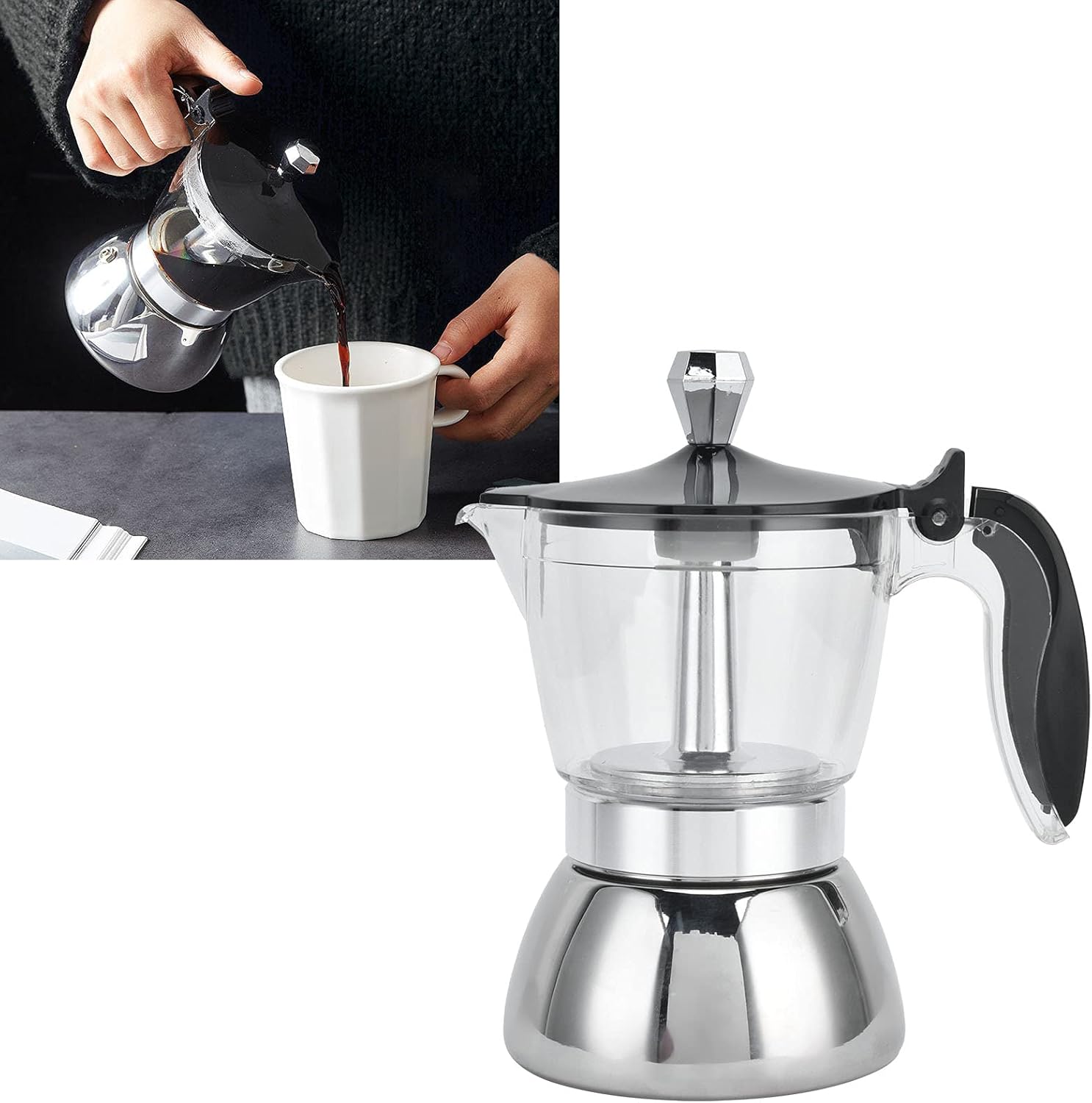 Qiilu Cafetera de acero inoxidable para 4 tazas, para cocina, moka