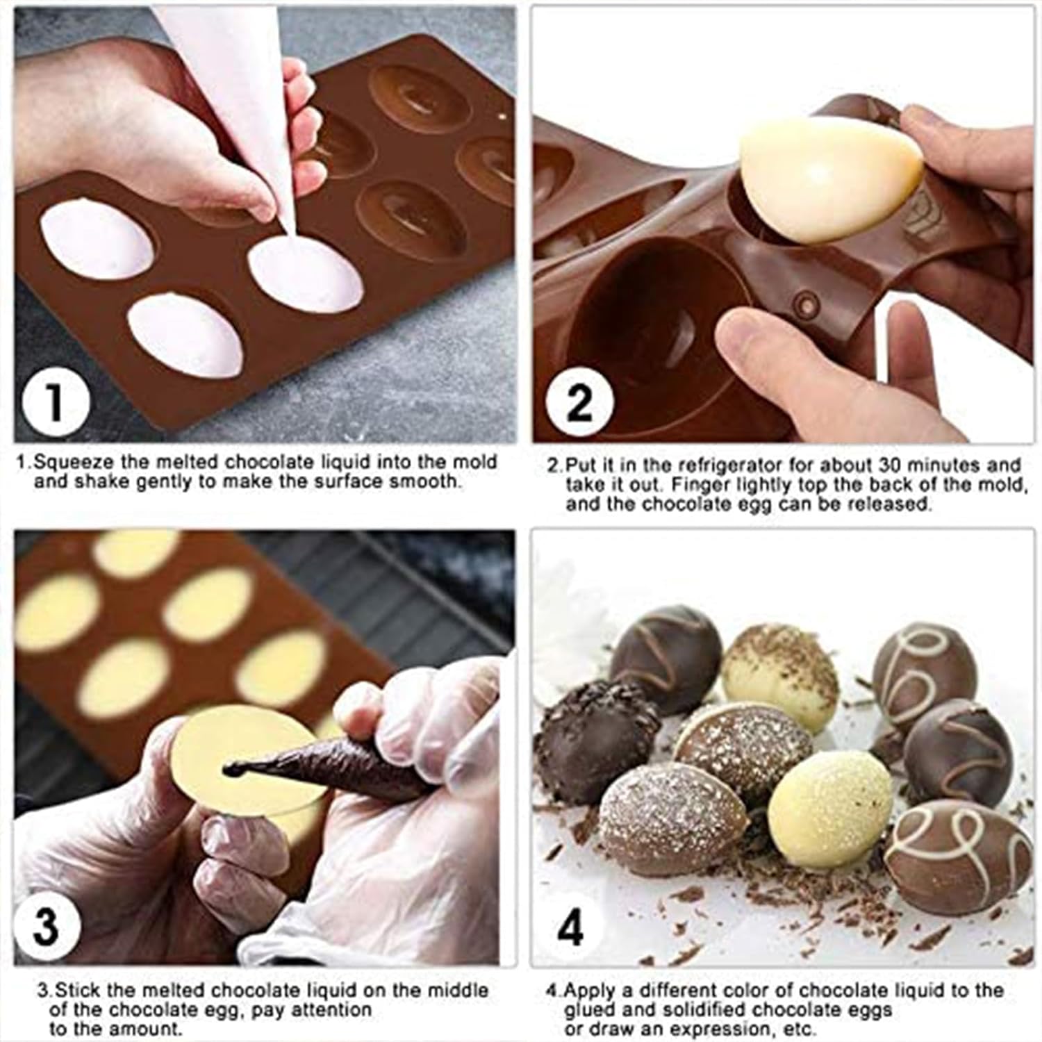 Paquete de 2 moldes de silicona para huevos de Pascua, 8 cavidades para decoración de pasteles, molde para hornear en forma de huevo para hacer