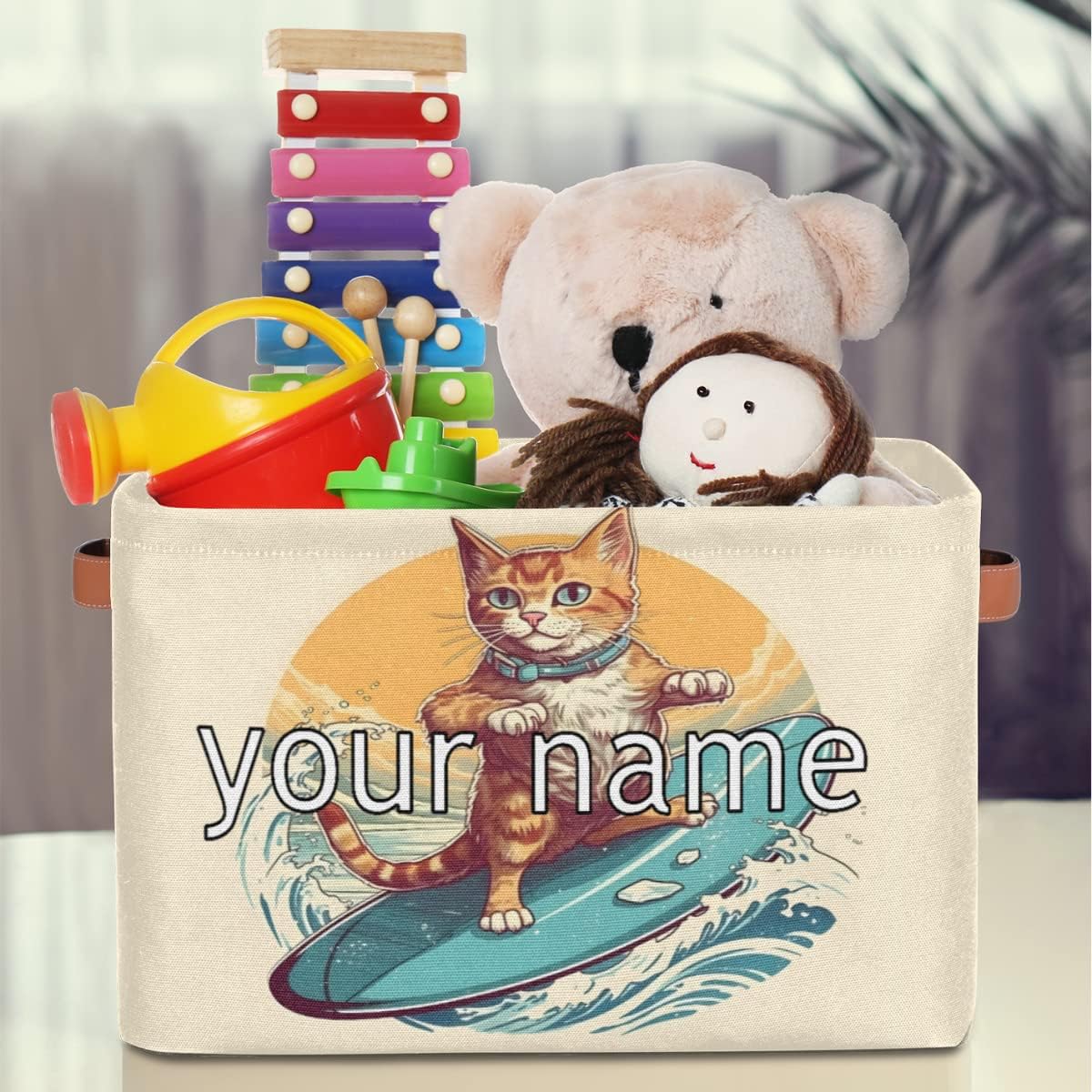 Cesta de almacenamiento personalizada con bonitos animales, gatos, cesta de almacenamiento rectangular de tela divertida para gatos, organizador