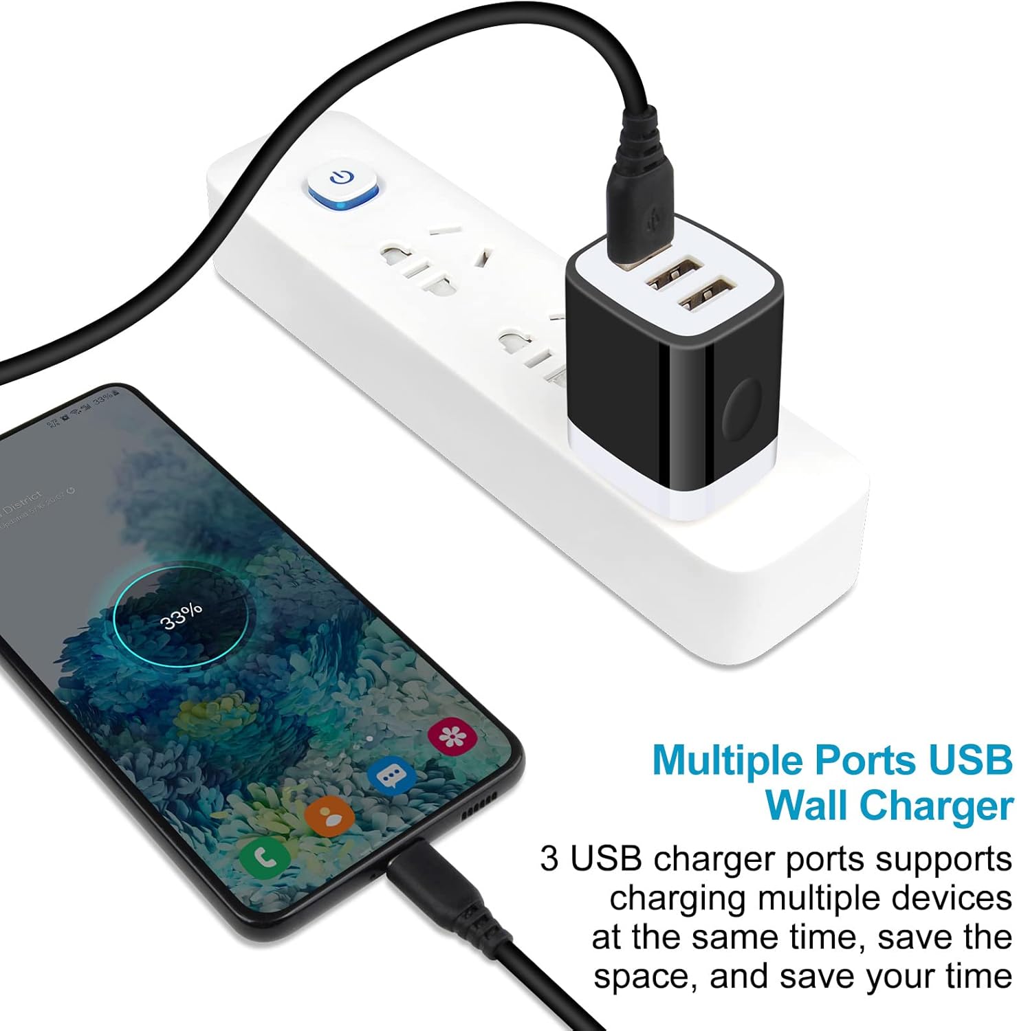 Cargador de pared USB, 18W 3Amp rápido múltiples puertos USB cargador de pared USB enchufe caja cargador bloque compatible iPhone