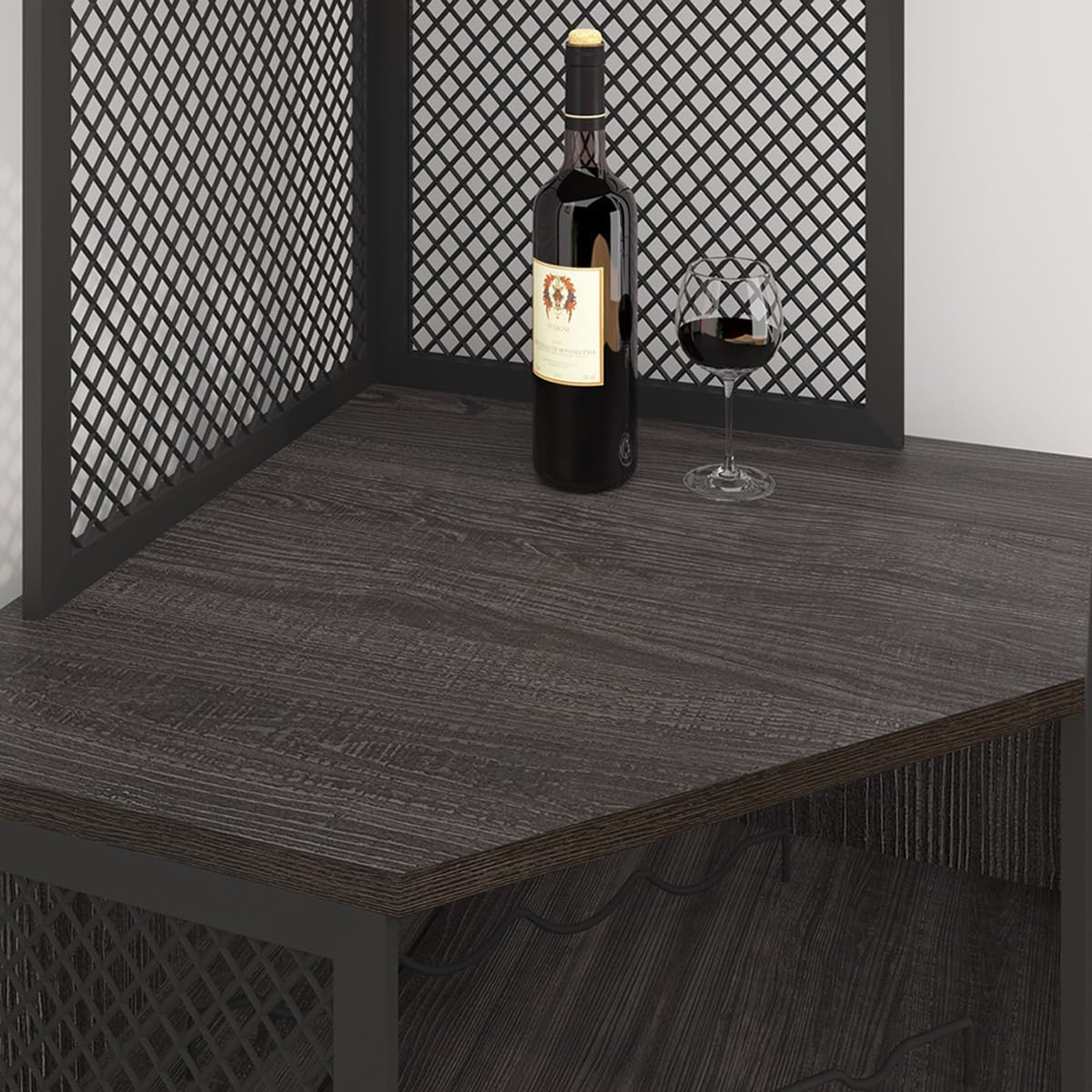 IBF Armario alto de barra de esquina, gabinete grande de madera y metal con estante para vino, gabinete de vino de esquina industrial con