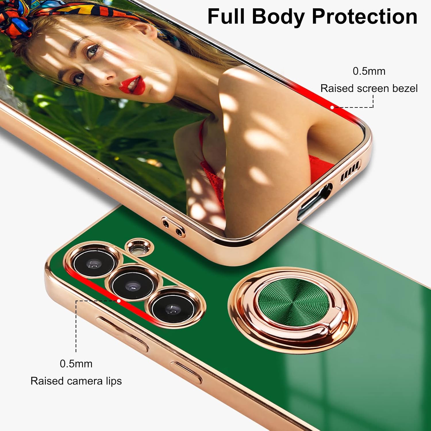 Aitipy Funda para Samsung Galaxy A54 5G con 2 protectores de pantalla, soporte magnético con anillo de rotación de 360 grados, borde chapado
