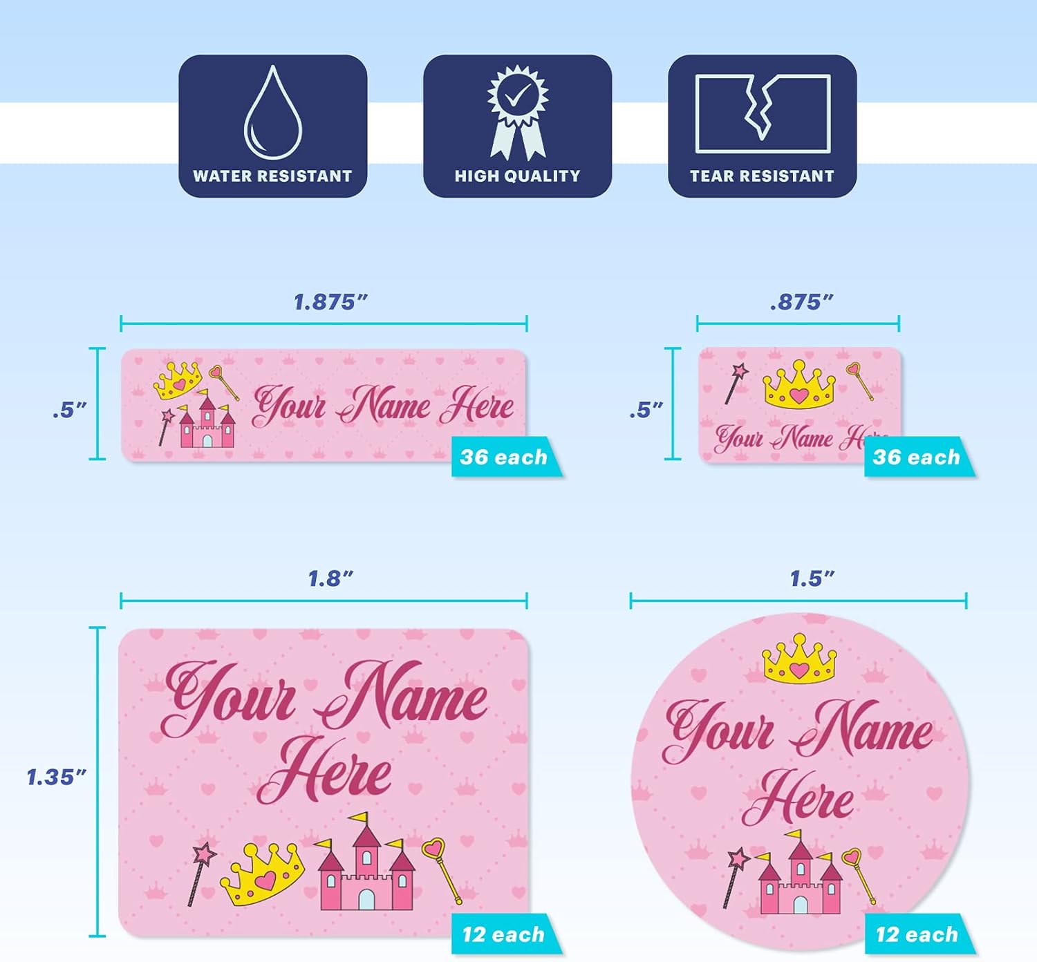 96 etiquetas adhesivas de nombre personalizables para niños, etiquetas de nombre de vinilo de alta calidad, perfectas para botellas de agua,