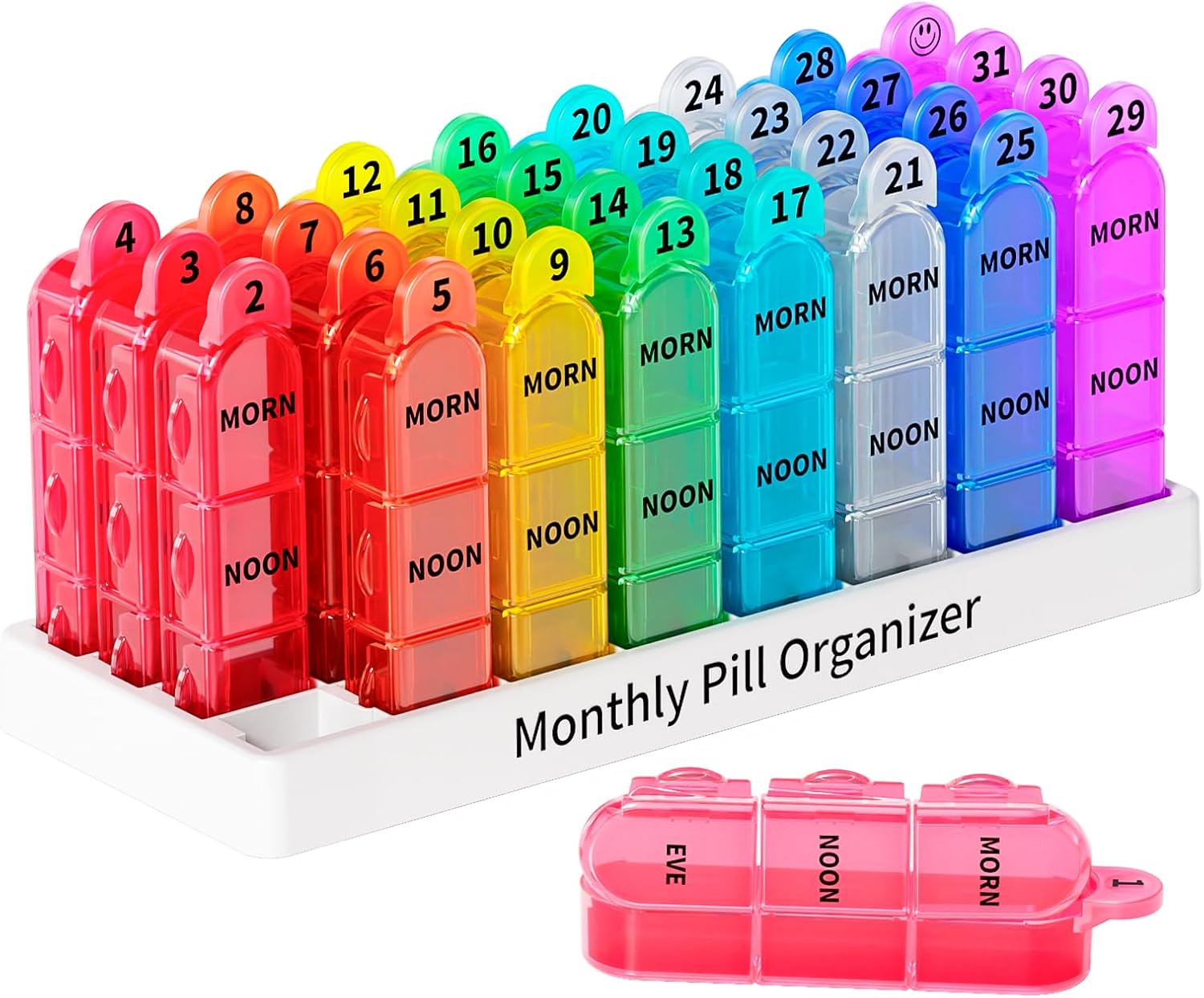 Odaro Pastillero mensual 3 veces al día, pastillero pequeño de viaje para bolso, organizador diario de medicina, 32 compartimentos para guardar