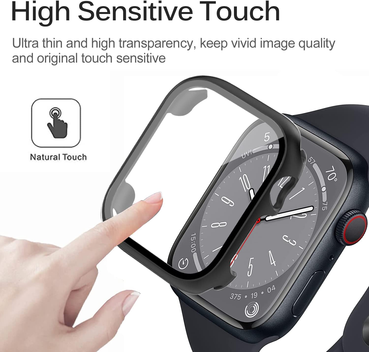 Miimall Funda compatible con Apple Watch Series 9 de 1.614 pulgadas con protector de pantalla antiarañazos, a prueba de golpes, policarbonato duro y