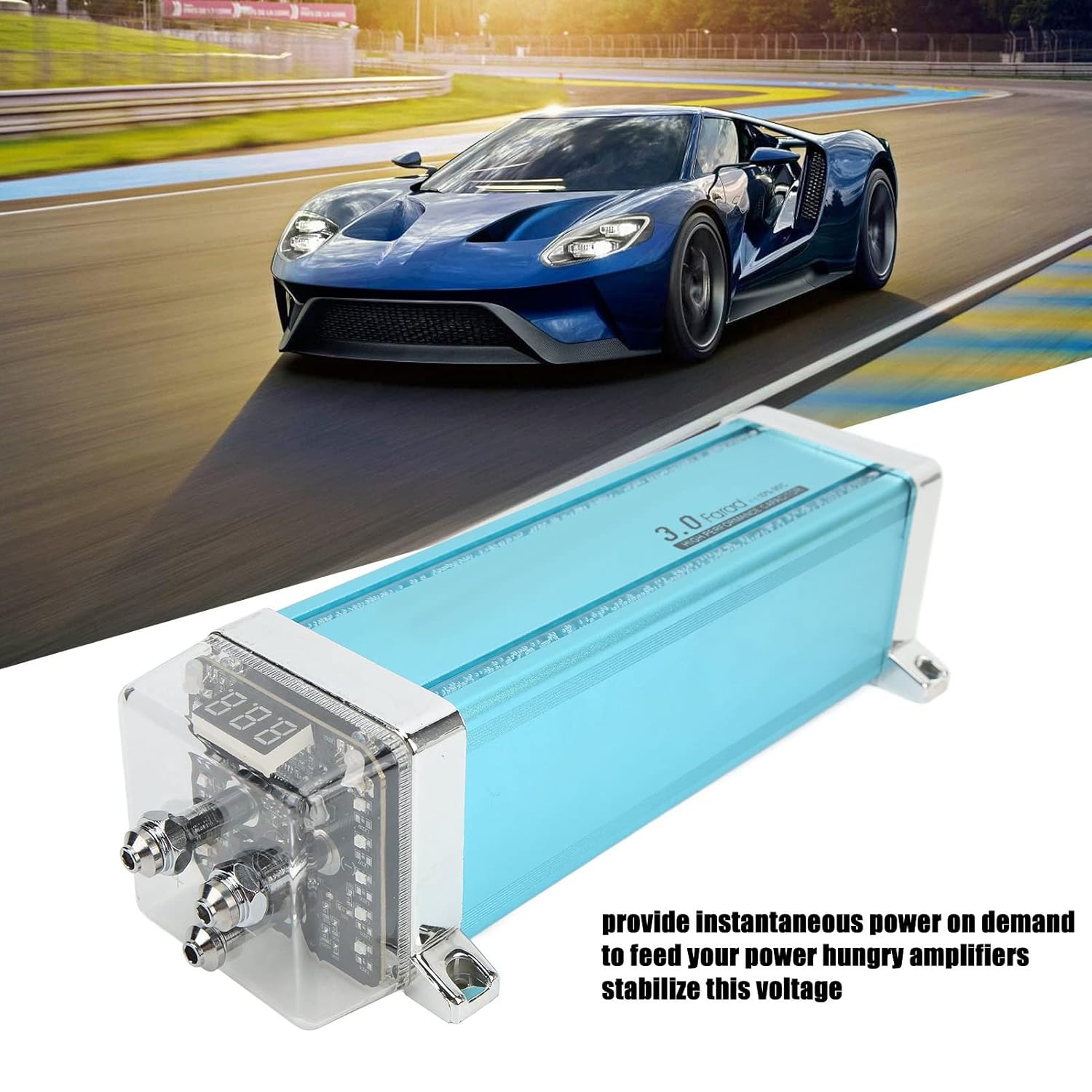 Vomeko Condensador de audio universal para automóvil – Condensador de potencia digital de 3 farad con pantalla de voltaje digital de 34 para