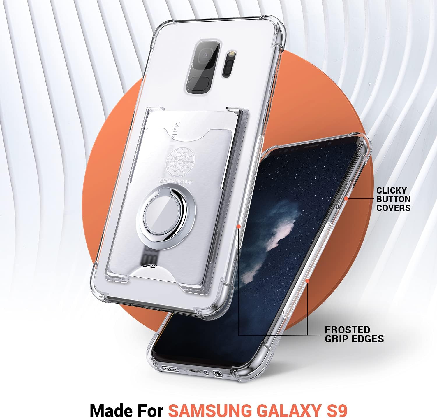 Shields Up Funda para Galaxy S9, funda Samsung S9, funda minimalista con tarjetero y soporte de anillo, protección contra caídas Funda protectora