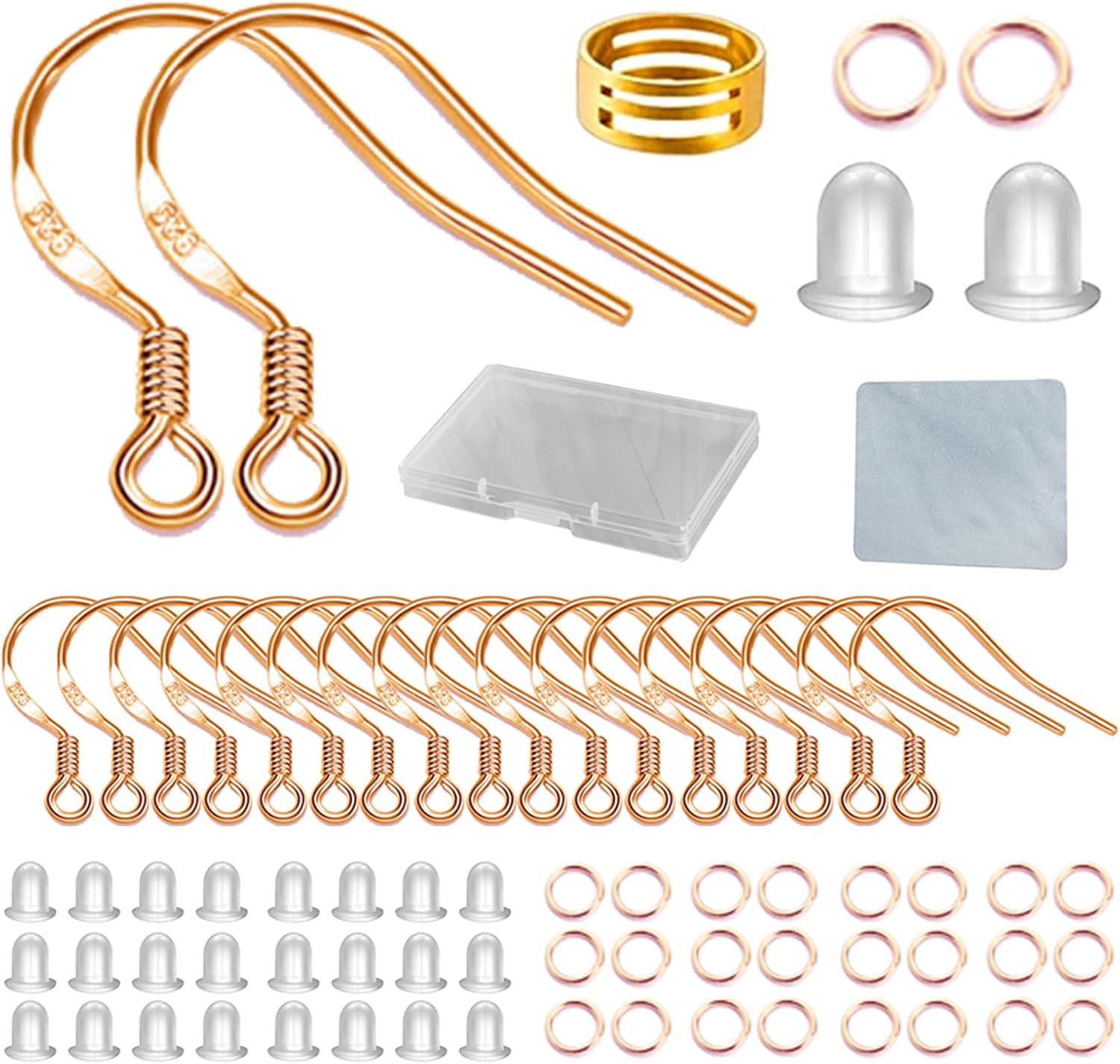 Ganchos para aretes de oro rosa, kit de 240 piezas para hacer aretes con ganchos hipoalergénicos, anillos de salto y parte trasera de goma
