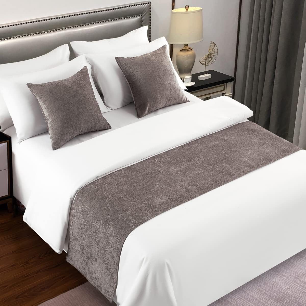 AMBERIS Alfombra de cama moderna, de chenilla, suave, no se decolora, color gris