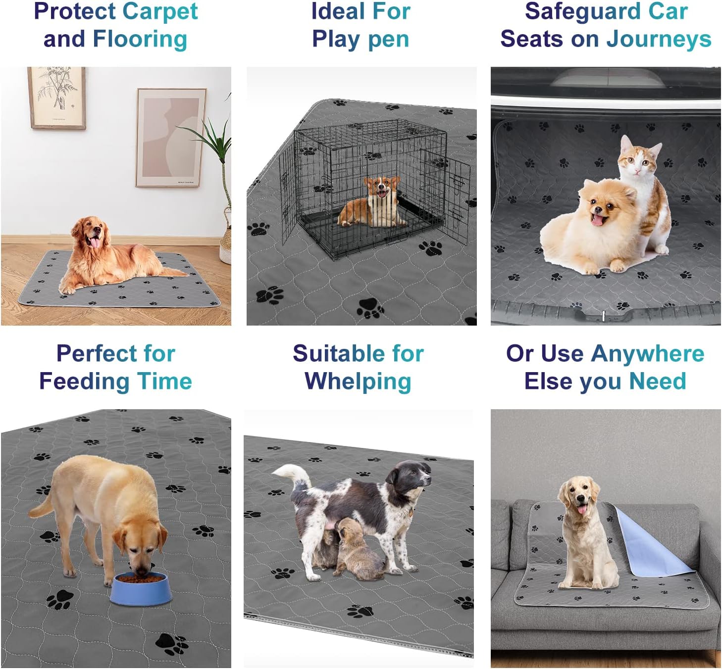 Almohadillas lavables para orina para perros + guantes de aseo gratuitos para cachorros, acolchados, de absorción rápida, lavable a máquina,