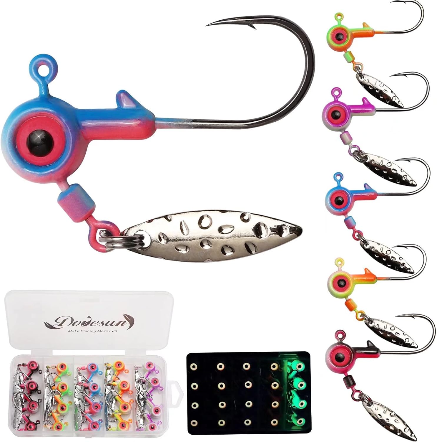Dovesun Jig Heads Underspin Jig Heads – Ganchos de pesca para crappie Bass Trucha, 116 oz, 18 oz, 14 oz, 38 oz, 20 unidades, 30 unidades