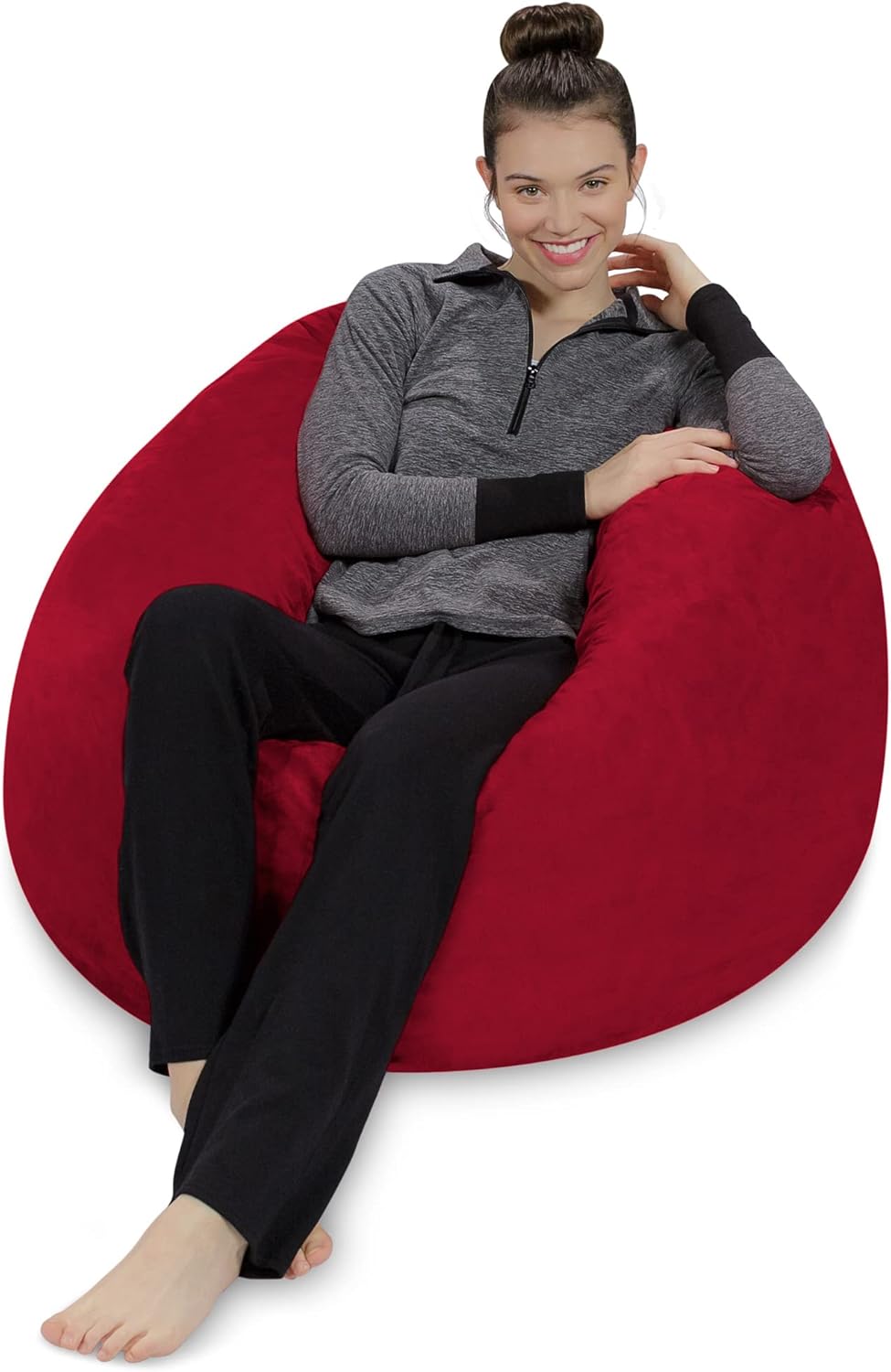 Sofa Sack – Sillón puff Puff de espuma viscoelástica de 3 pies, sofá mediano con funda de microfibra suave, color rojo cereza.