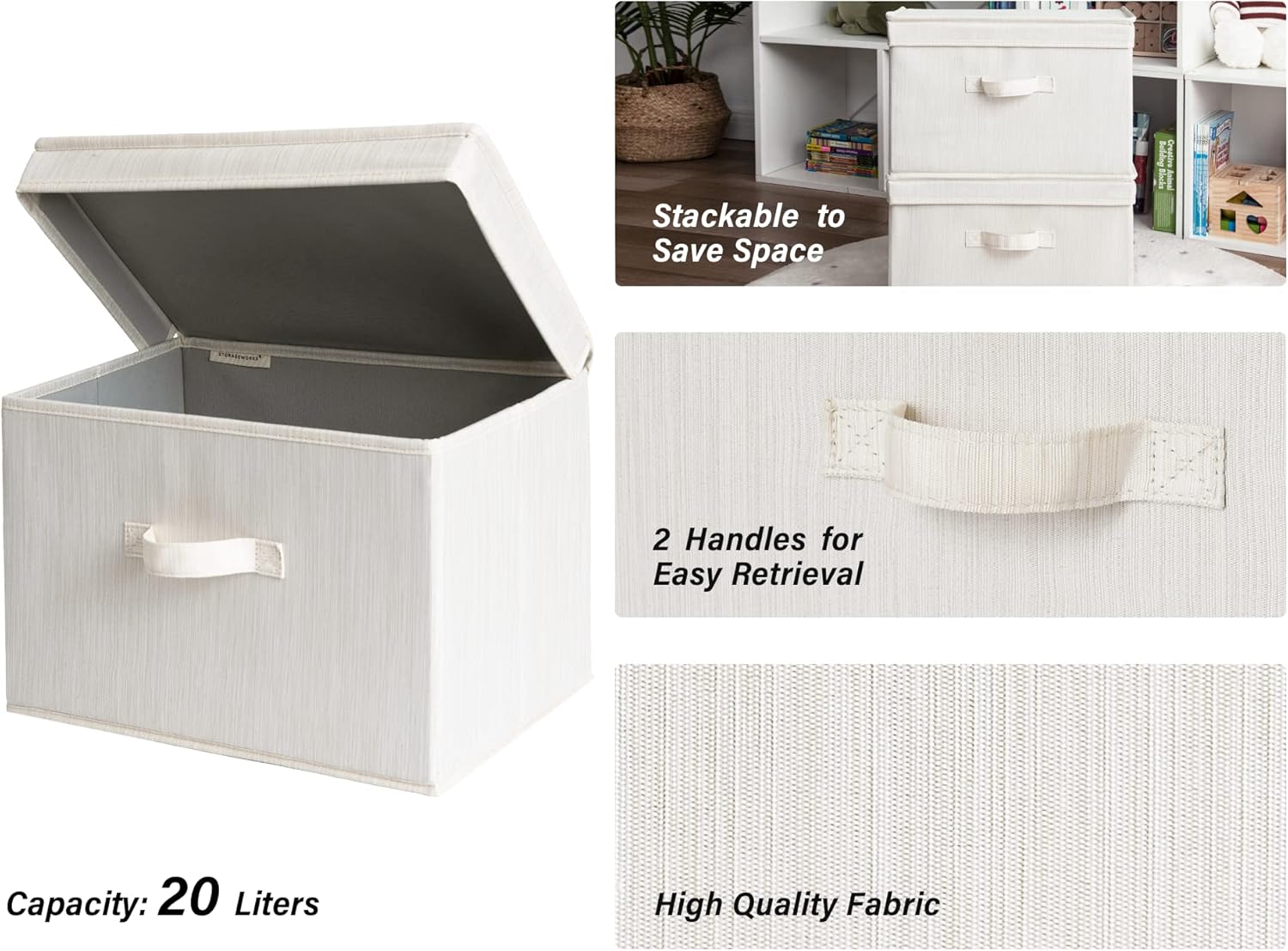 StorageWorks Paquete de 3 contenedores de almacenamiento trapezoidales plegables con 2 cajas de almacenamiento decorativas