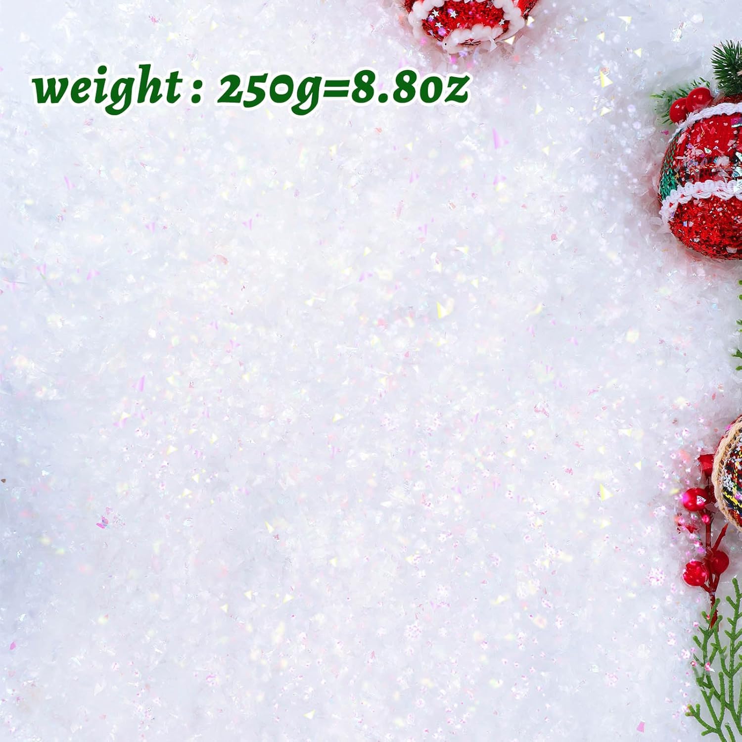 RGQSUN 8.8 oz250 g de nieve artificial de Navidad parpadea, nieve artificial brillante para manualidades, relleno de polvo de nieve para decoración