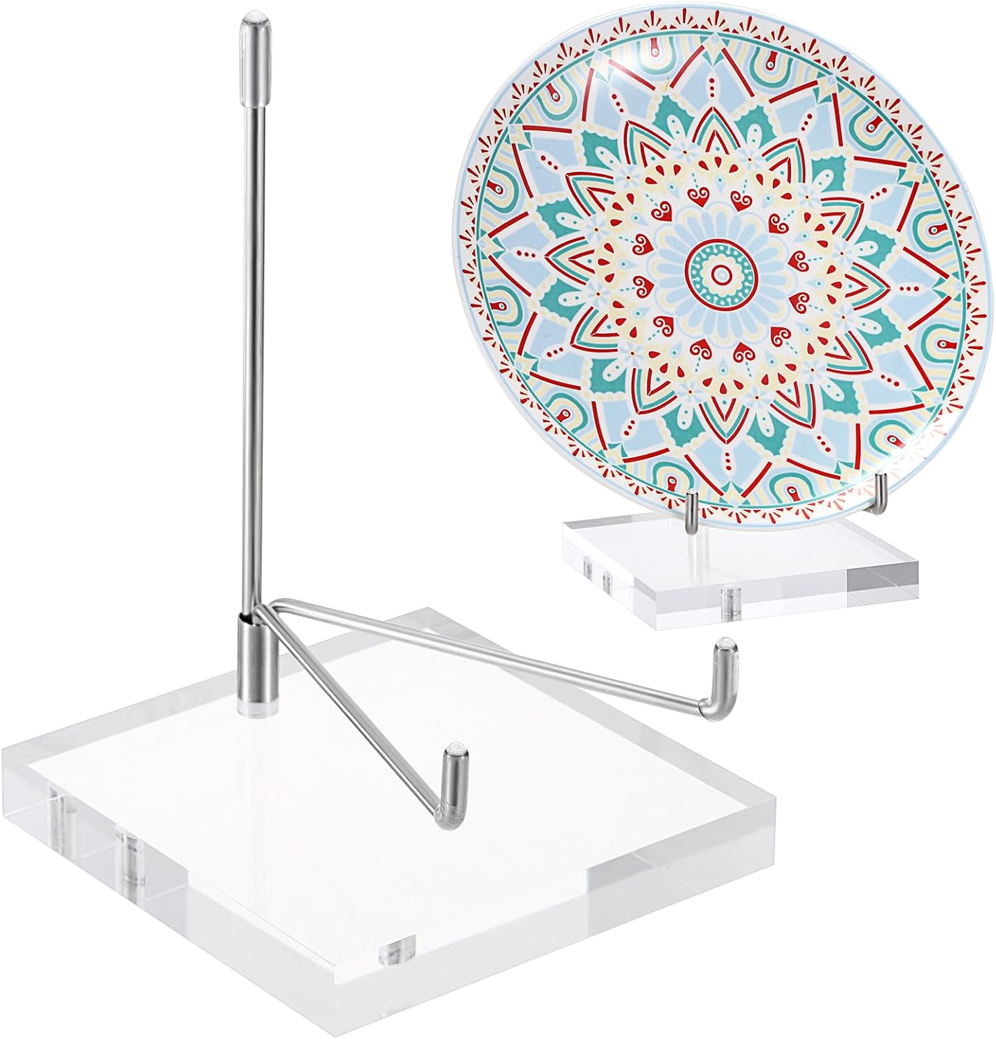 Hipiwe Caballete de exhibición de metal ajustable con base acrílica, soporte para caballete de exhibición para geodas de coral fósil, cristales de