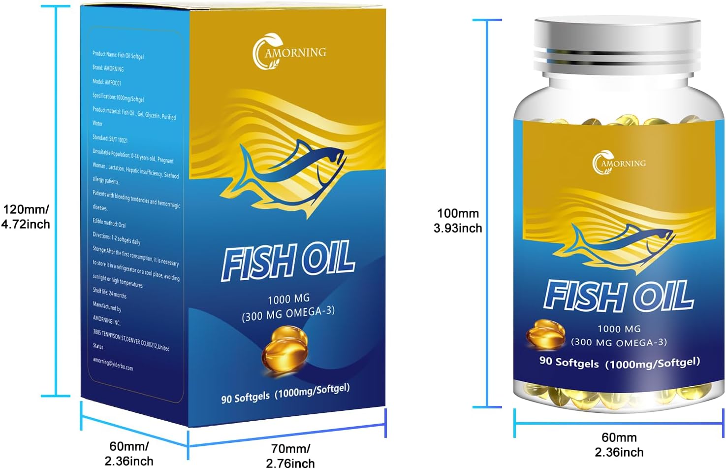 Cápsulas blandas de aceite de pescado 1000 mg Omega-3 Suplementos ácidos grasos – 90 cápsulas blandas Suplemento esencial para adultos apoya la