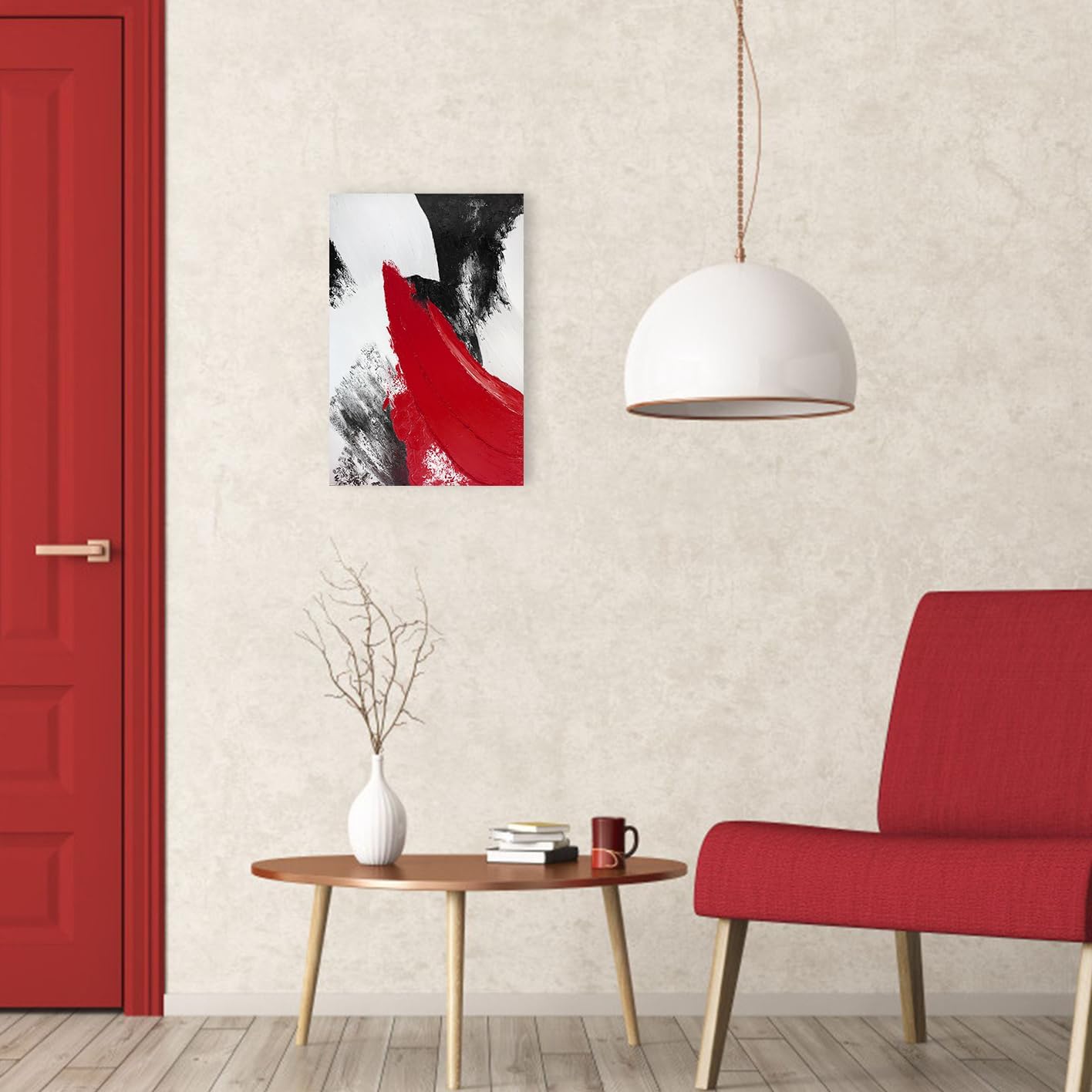 YPY Lienzo abstracto rojo para la pared moderno y minimalista en blanco y negro, póster impreso para sala de estar, dormitorio, baño, oficina,
