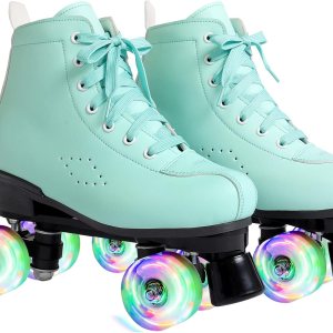 kelodo Patines clásicos para mujeres y hombres, de piel sintética, de doble fila, para niñasniños, 8 ruedas de luz LED, botas cuádruples para niños kelodo Patines clásicos para mujeres y hombres, de piel sintética, de doble fila, para niñasniños, 8 ruedas de luz LED, botas cuádruples para niños