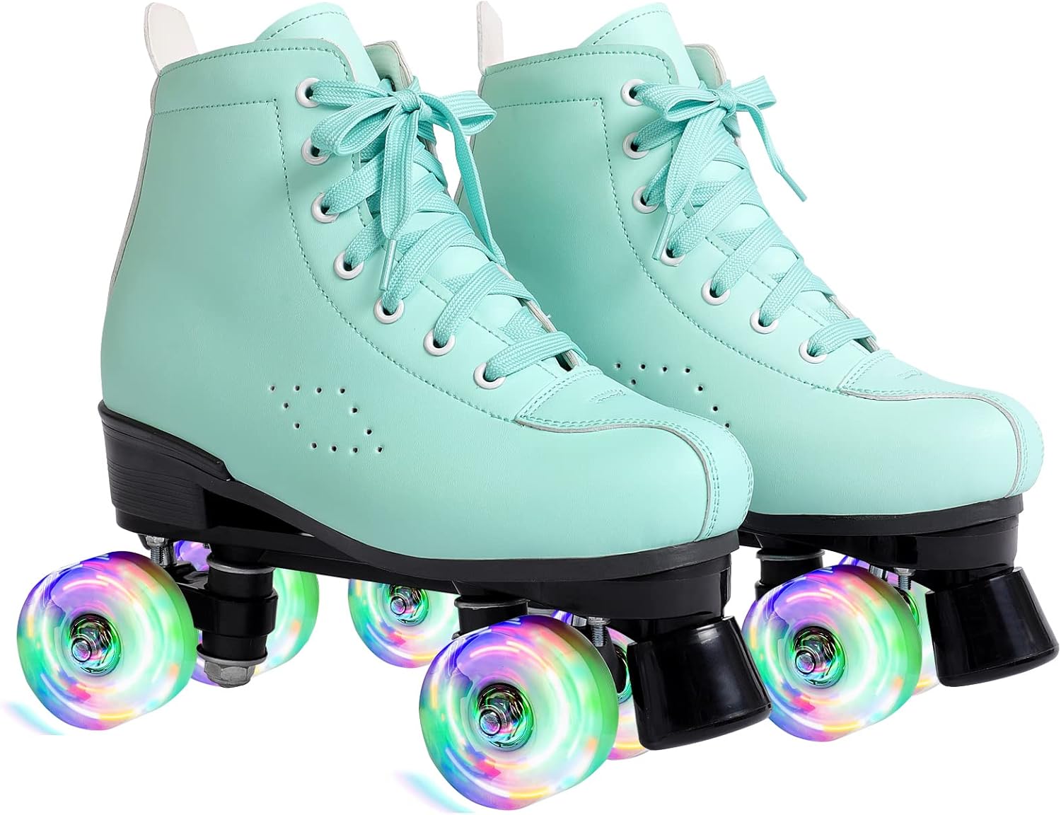 kelodo Patines clásicos para mujeres y hombres, de piel sintética, de doble fila, para niñasniños, 8 ruedas de luz LED, botas cuádruples para niños