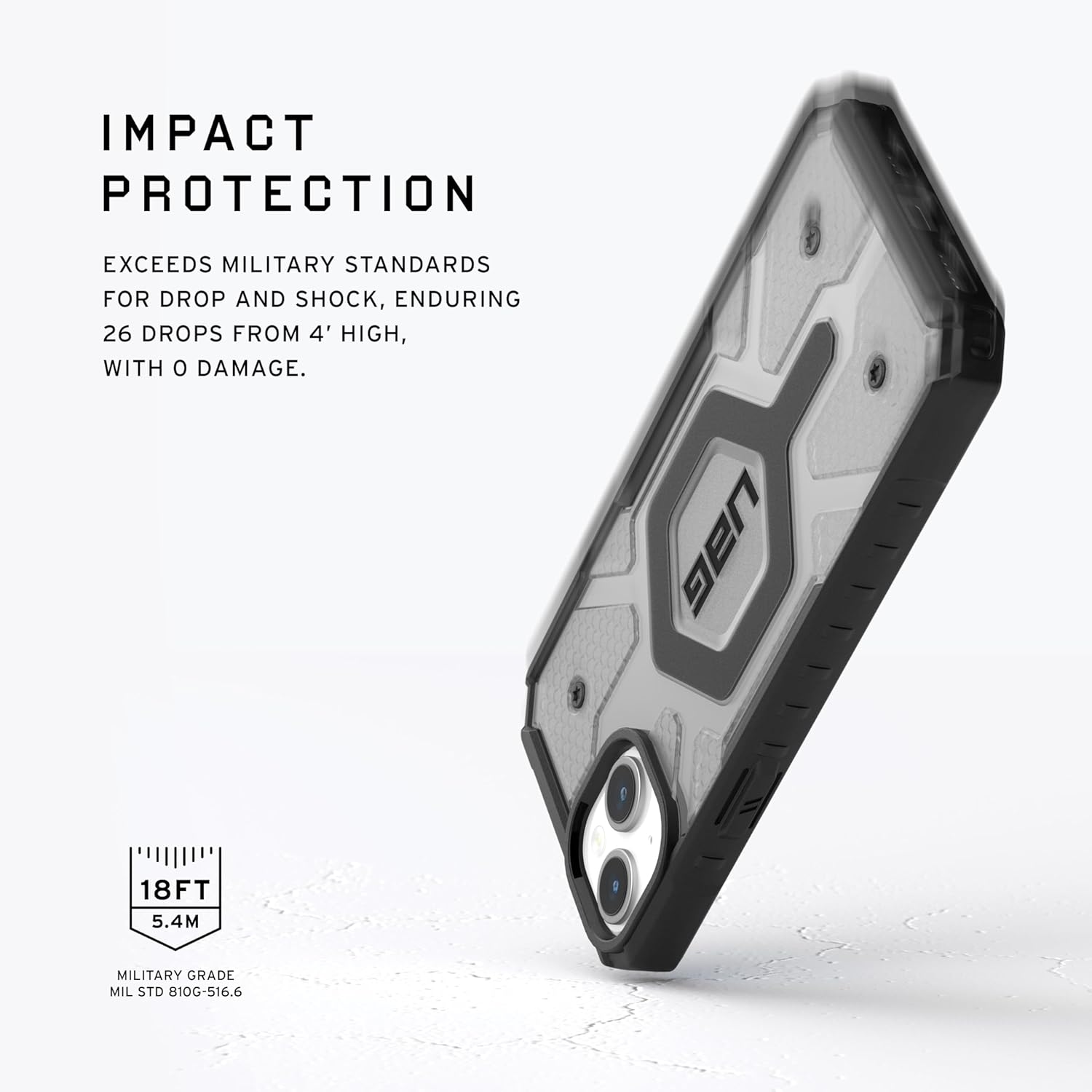URBAN ARMOR GEAR UAG – Funda compatible con iPhone 15 Plus de 6.7 pulgadas, Pathfinder transparente cenizanegro, imán integrado compatible con carga