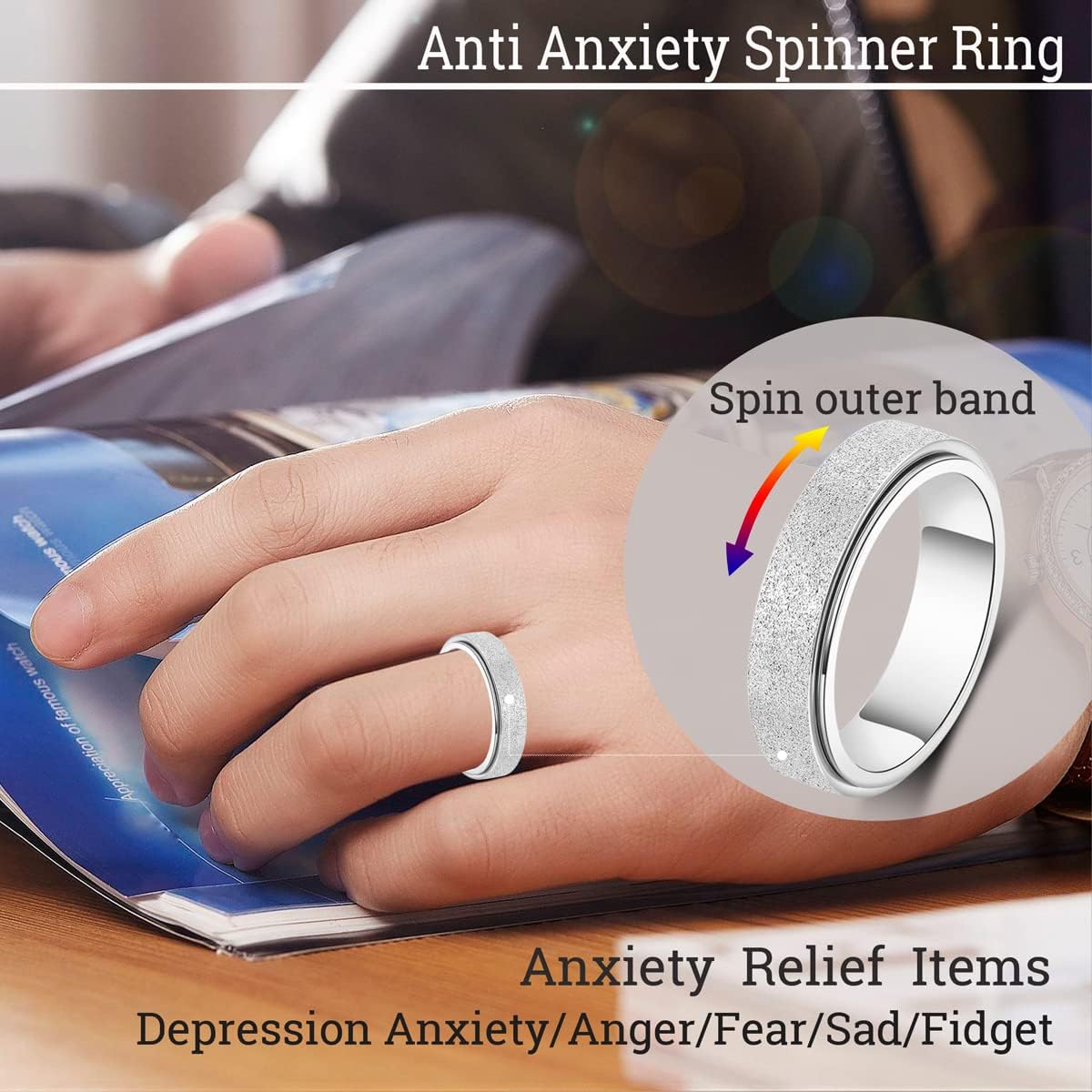 Anillo giratorio para la ansiedad para mujeres, anillos para ansiedad, anillos para ansiedad, juguetes para aliviar la ansiedad, juguetes para