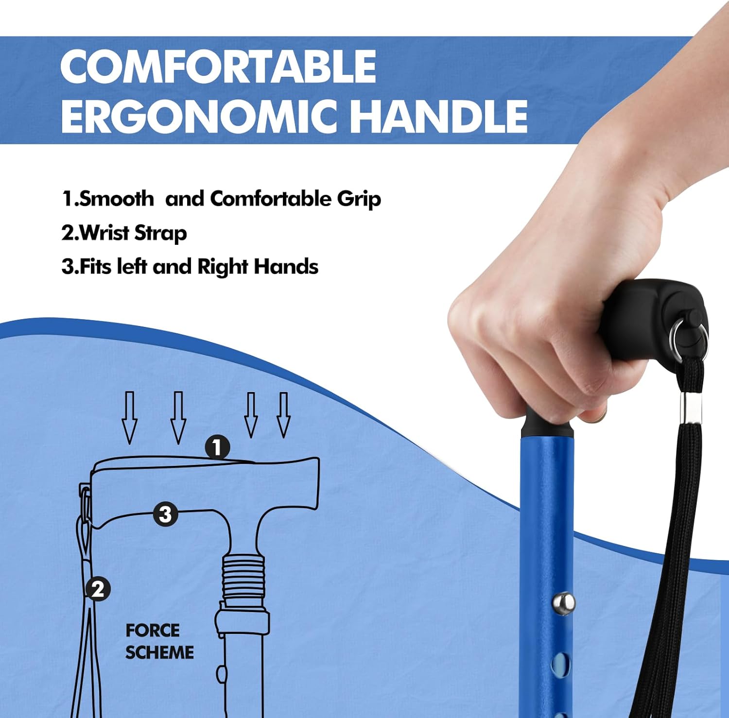 Bastón de caminar G2 para mujeres y hombres, elegante, plegable, plegable, ligero y resistente con cómodas asas en T