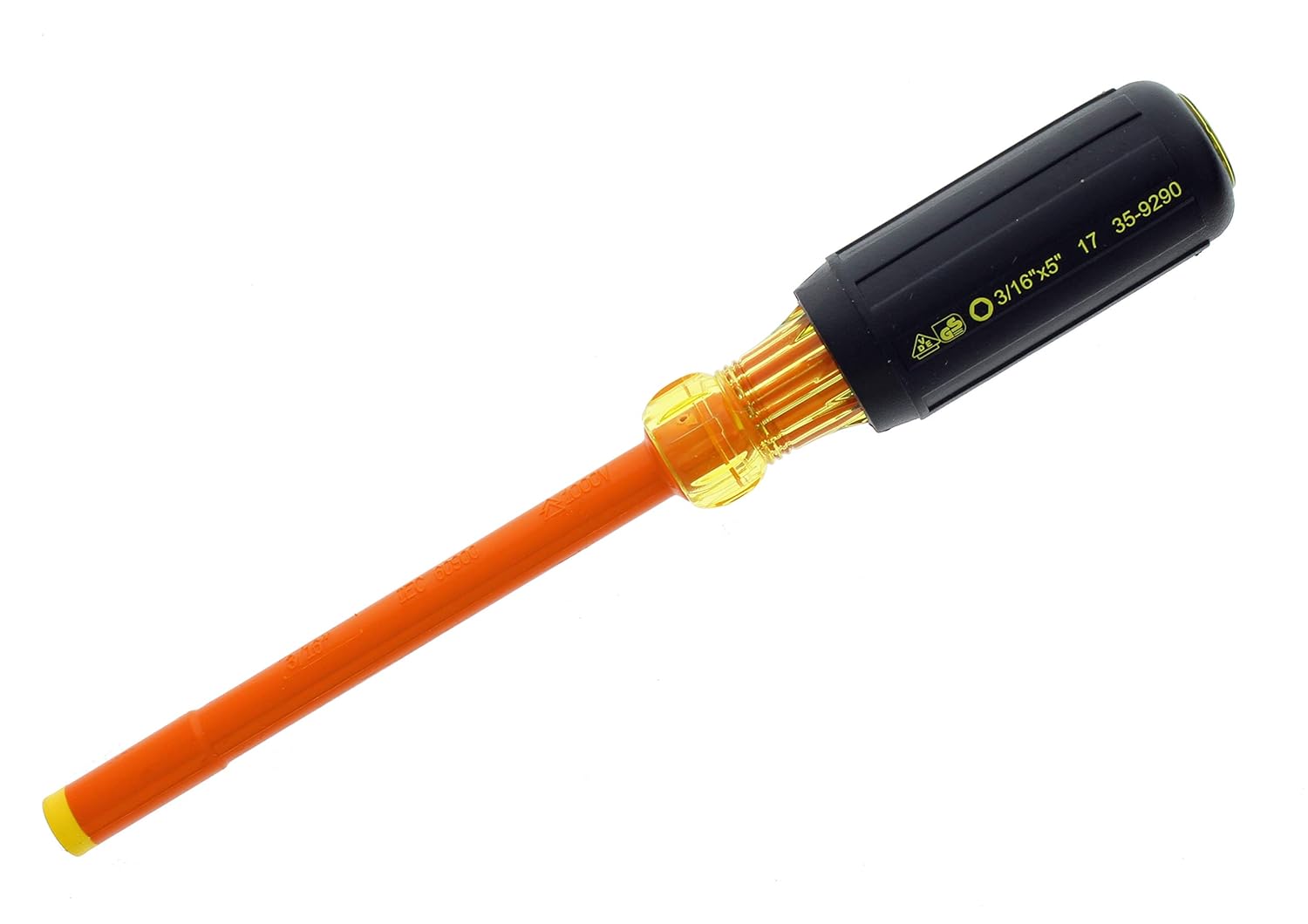 IDEAL Electrical 35-9104 Juego de destornilladores de tuercas aislantes 7 piezas naranja, destornilladores de eje de 4 pulgadas con asas de agarre