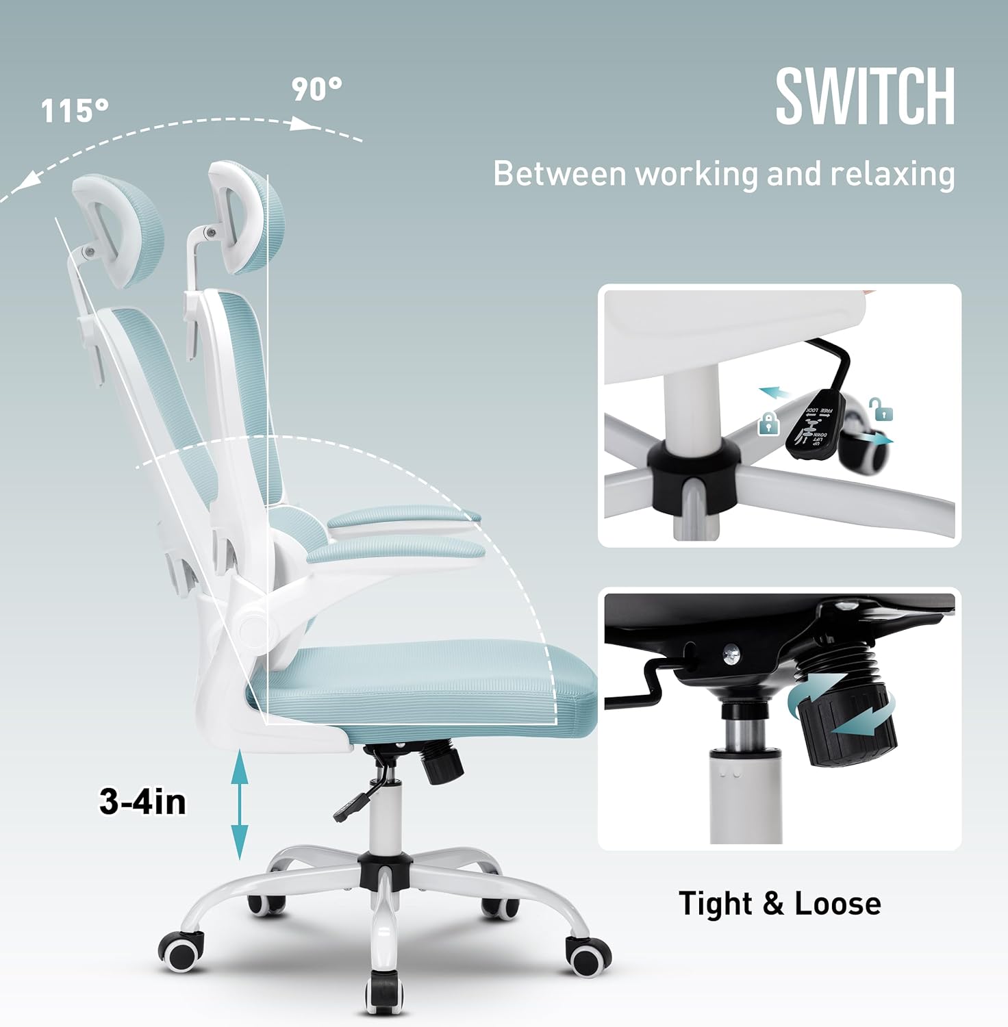 Silla de oficina, silla de oficina ergonómica con reposacabezas, sillas de computadora de malla de respaldo alto para oficina en casa con soporte de