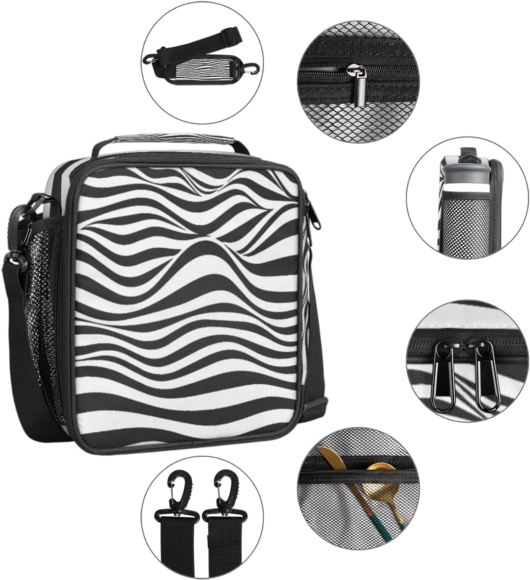Lonchera con estampado de cebra para niños, niñas, niños, bolsas de almuerzo con textura animal para adolescentes, lonchera aislada para la escuela,
