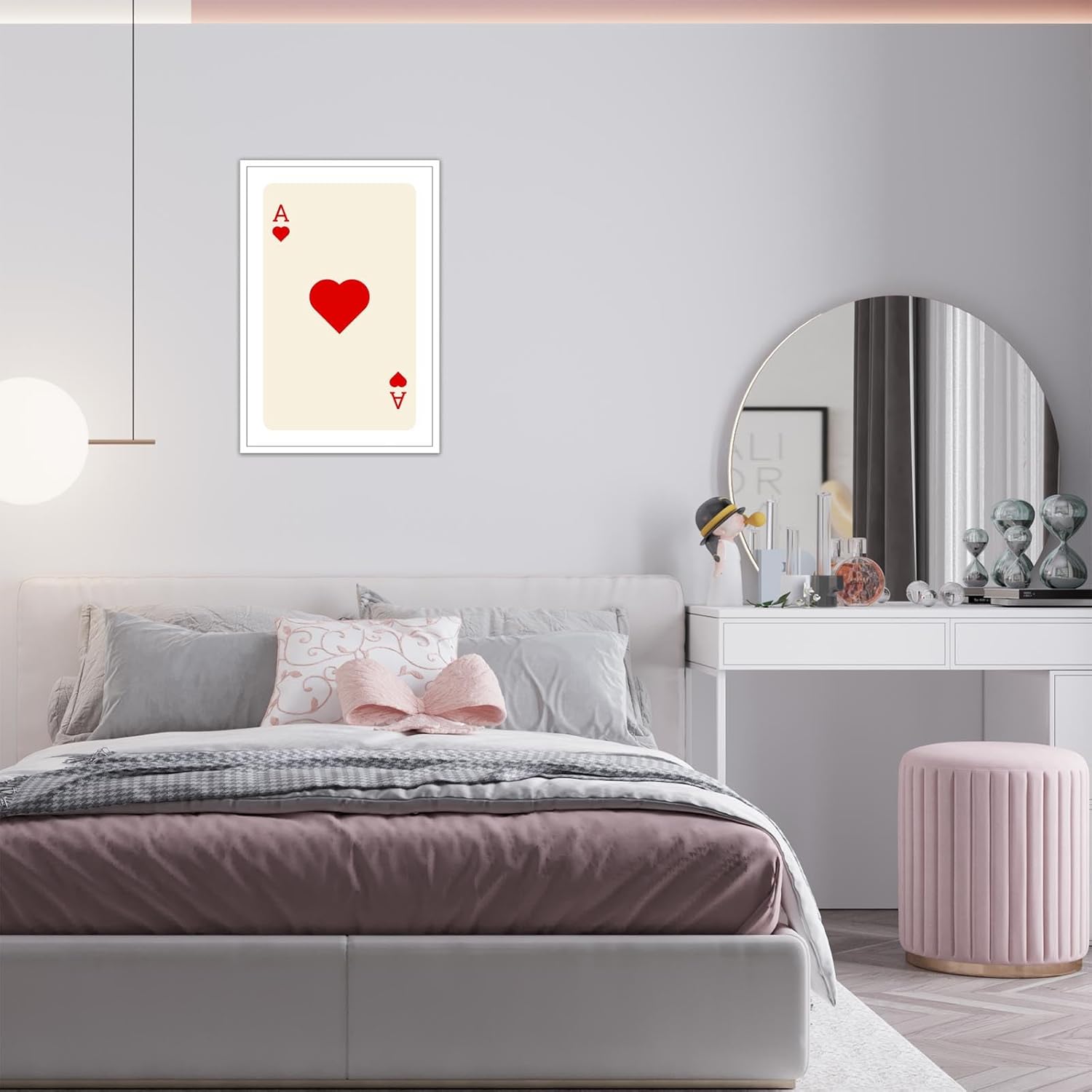 Dcvjiy Póster rojo de Ace Of Hearts de moda retro de cartas de juego en lienzo, arte de pared, impresiones estéticas bonitas, pintura moderna y