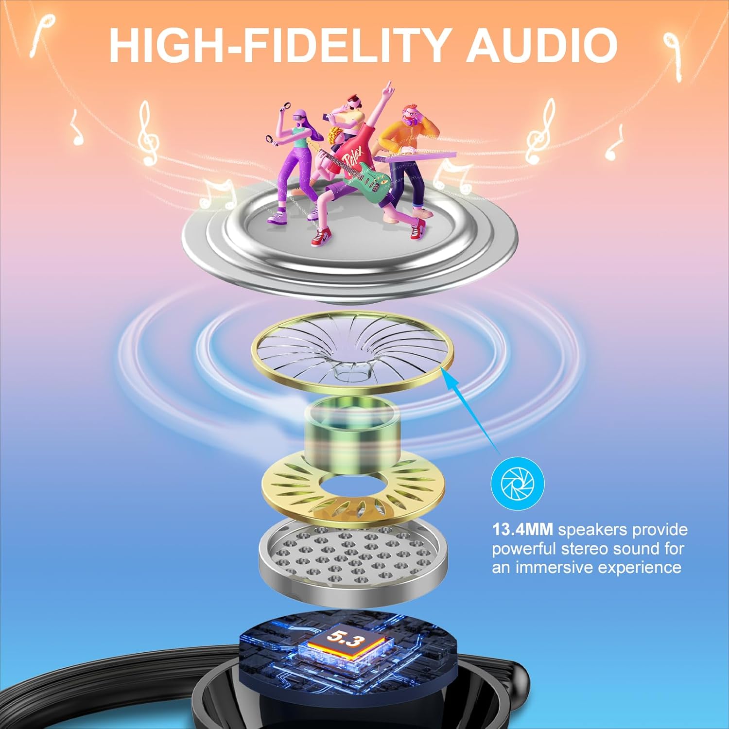 Auriculares inalámbricos Bluetooth 120 horas de tiempo de reproducción, auriculares inalámbricos estéreo de alta fidelidad con micrófono HD, graves