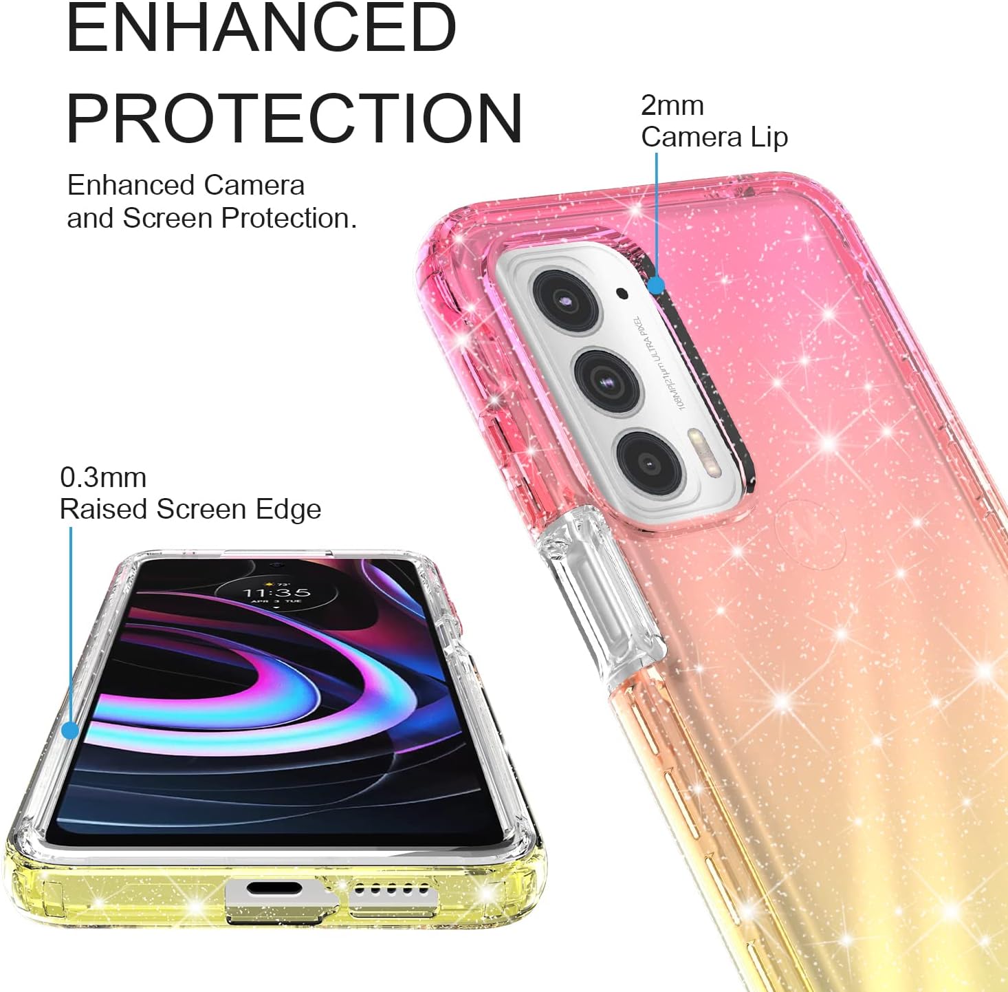 Rosebono Cpm- Funda para Samsung Galaxy A23, funda híbrida transparente con purpurina colorida degradada para Samsung Galaxy A23 (ororosa)