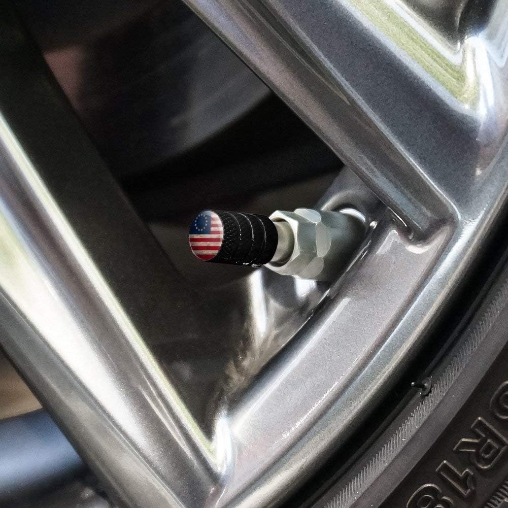 Rustic Betsy Ross 1776 – Tapones de válvula de aluminio con bandera estadounidense envejecida