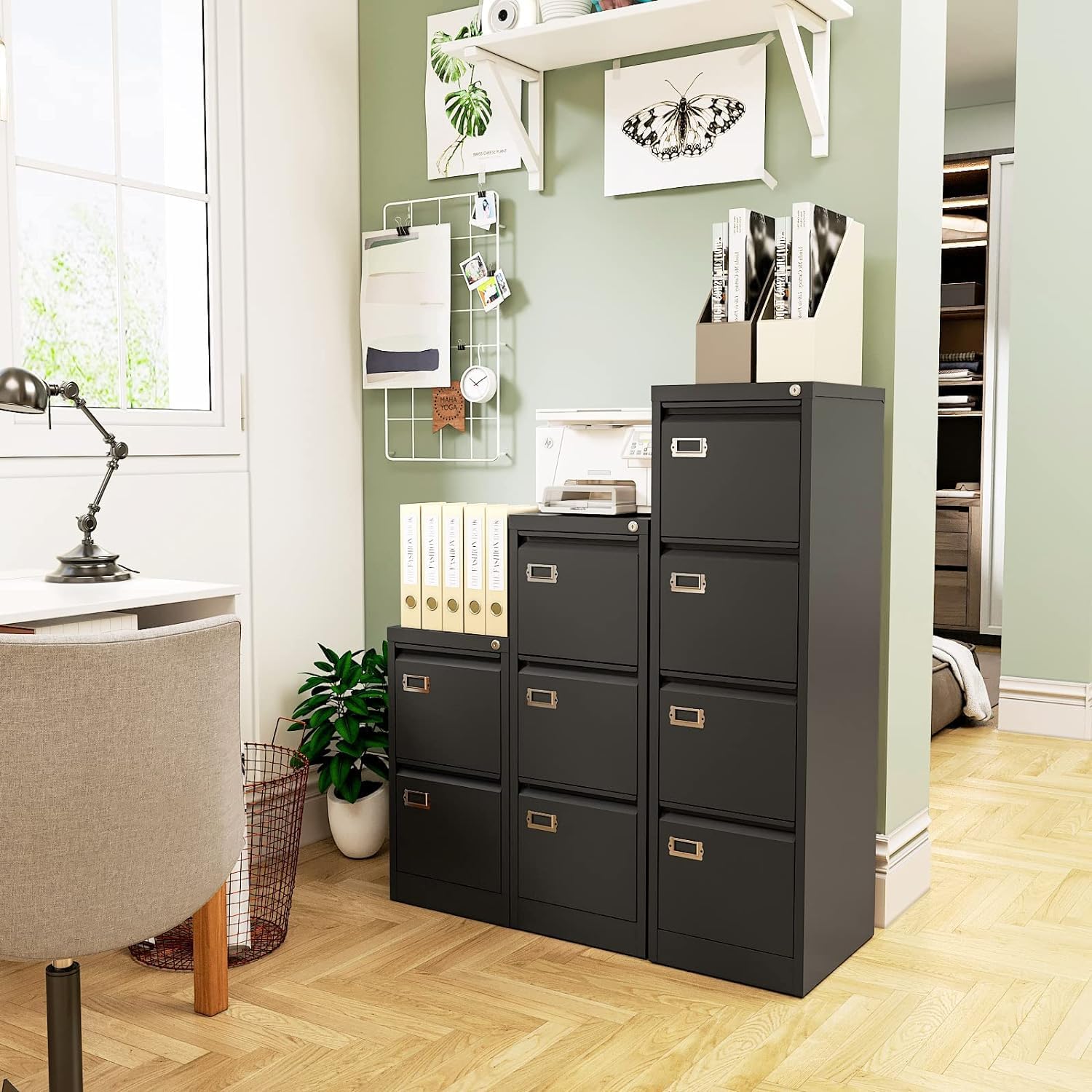 Archivador de 3 cajones para oficina en casa, archivador vertical con cerradura, archivador de metal con bloqueo, archivador pequeño organizador